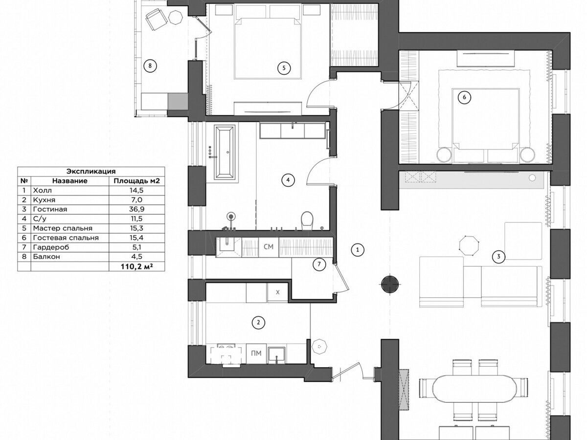 Floor plan — 2-Bedroom Apartment for Rent on Pyrohova, 2 — Stalinka