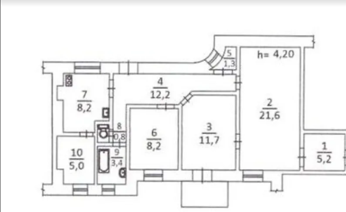 Floor plan — 3-Bedroom Apartment for Sale on Yevhena Chykalenka, 21 — Historical