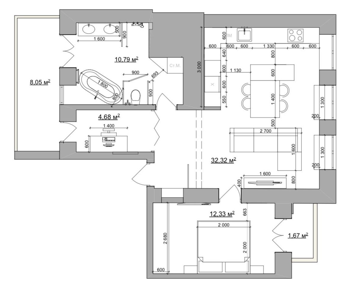 Floor plan — 1-Bedroom Apartment for Rent on Pyrohova, 2 — Stalinka