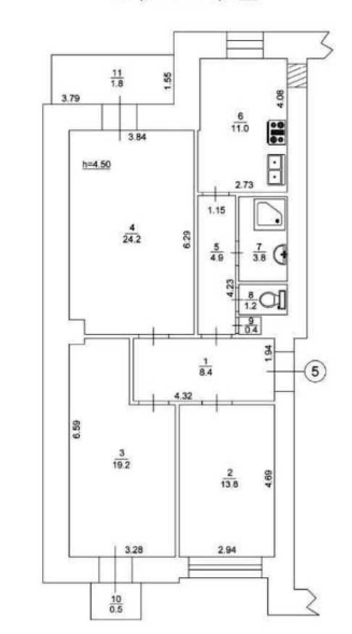 Floor plan — 3-Bedroom Apartment for Sale on Zankovetskoi, 7 — Historical