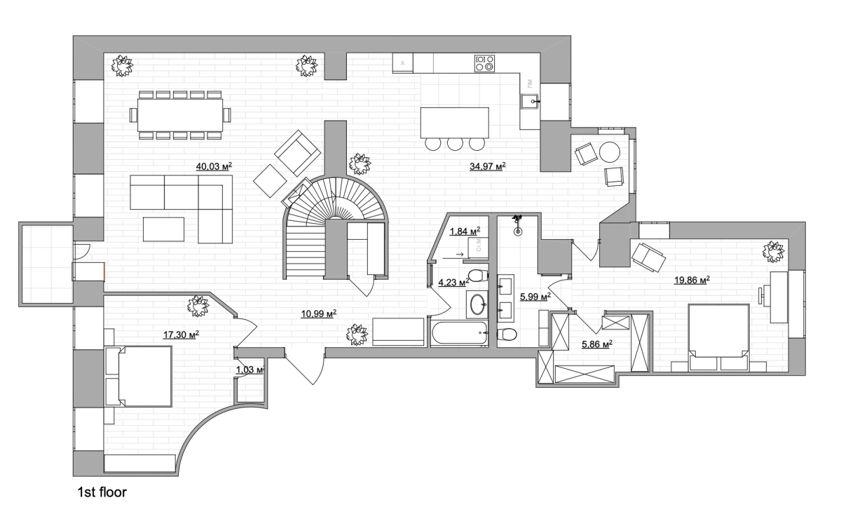 Floor plan — 4-Bedroom Apartment for Rent on Antonovycha, 16 — Historical