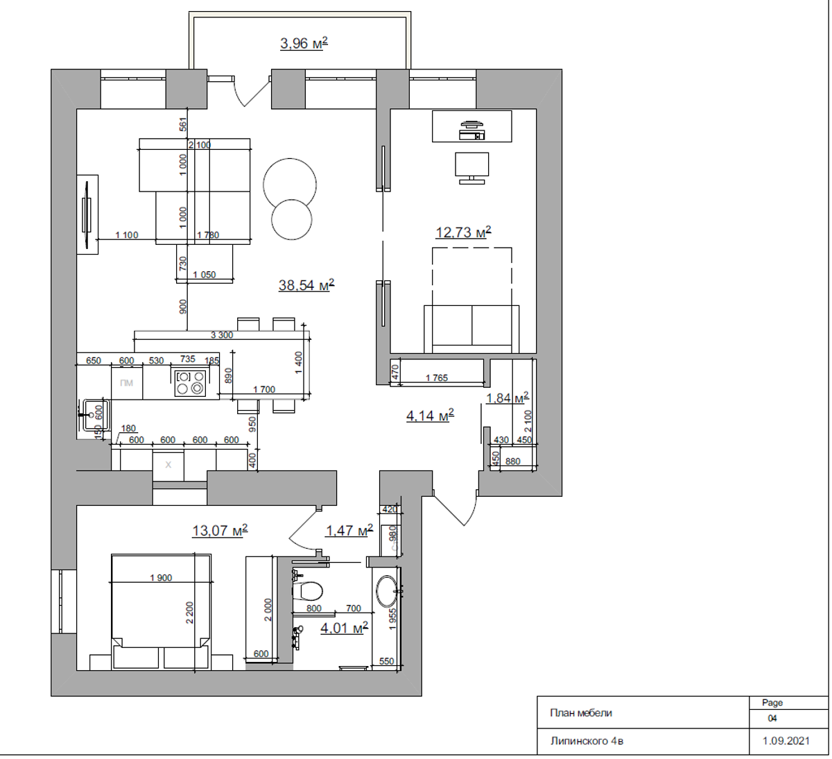 Floor plan — 2-Bedroom Apartment for Rent on Viacheslava Lypynskoho, 4V — Historical