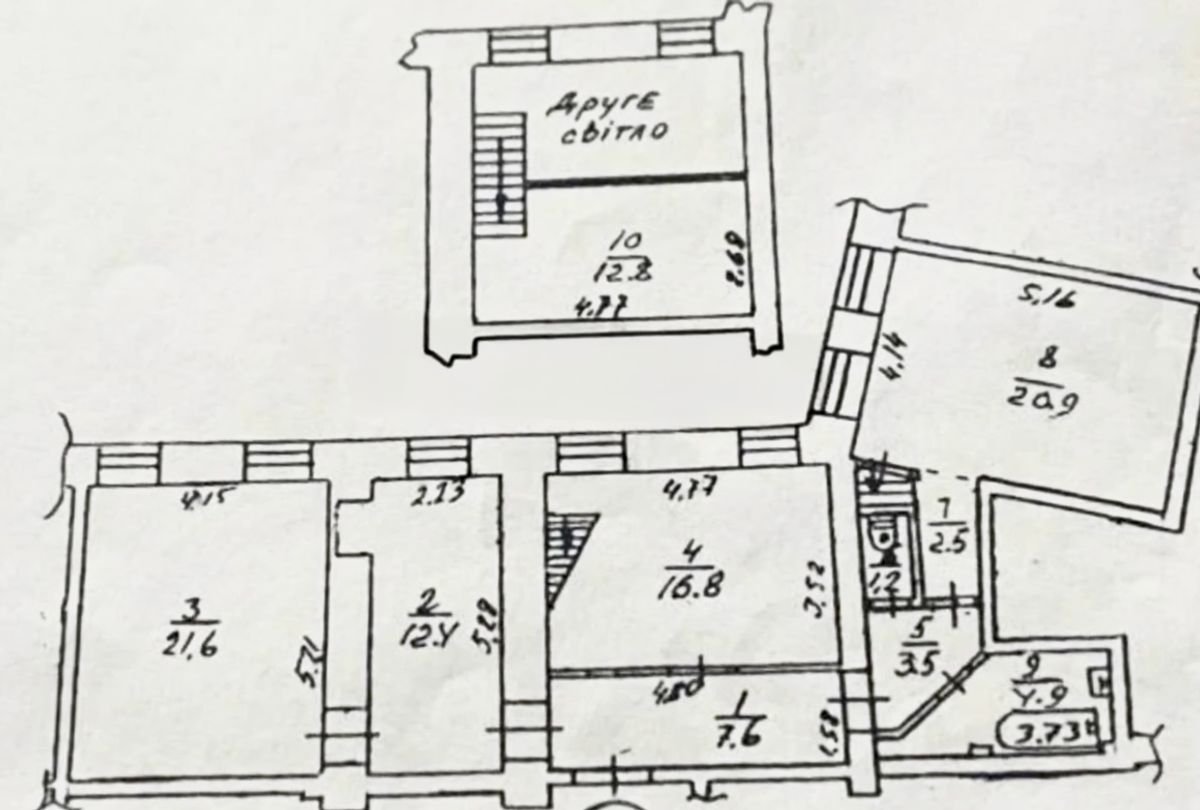 Floor plan — 3-Bedroom Apartment for Sale on Olhynska, 2/10 — Historical