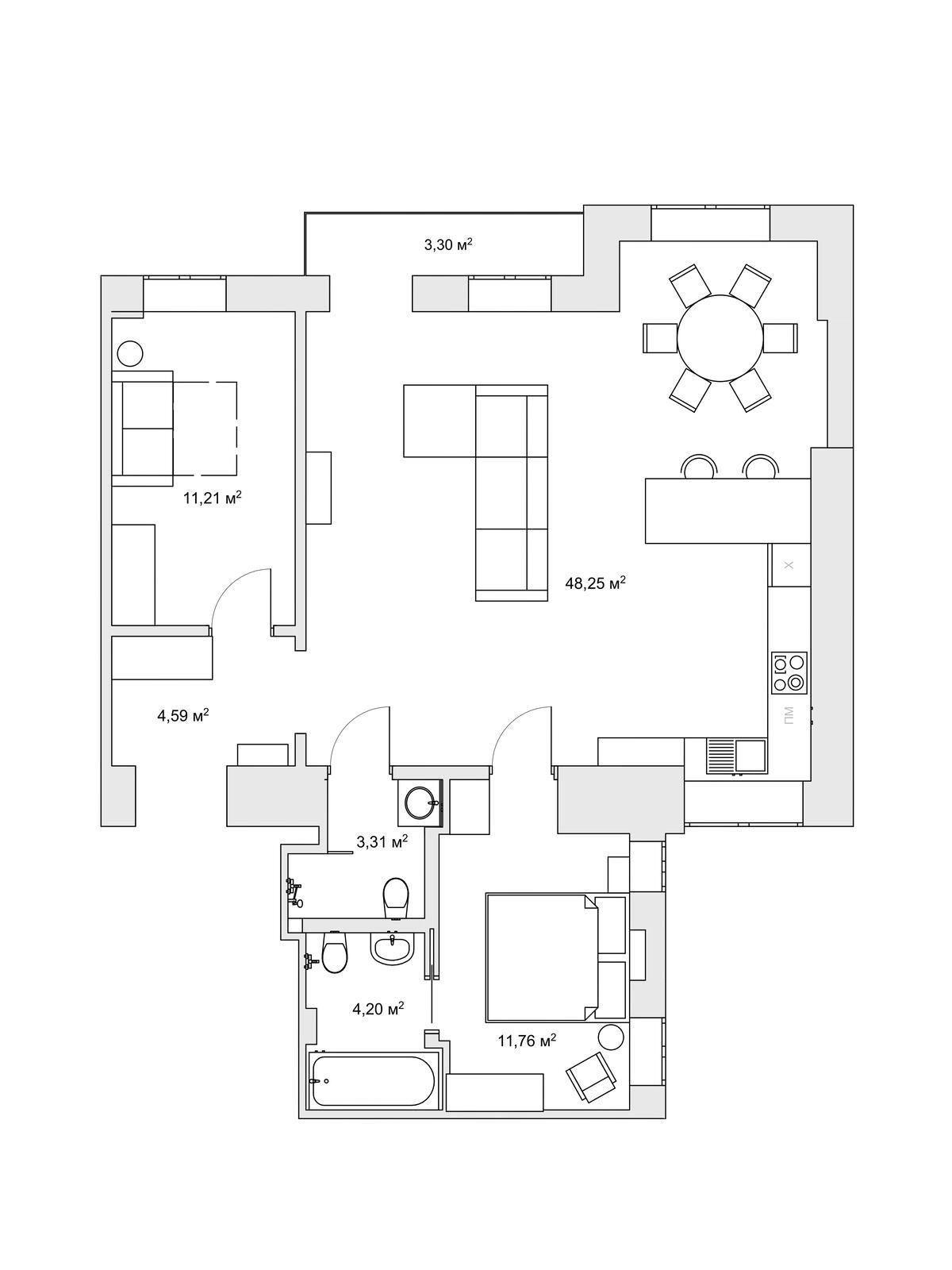 Floor plan — 2-Bedroom Apartment for Rent on Ivana Franka, 20B — Historical