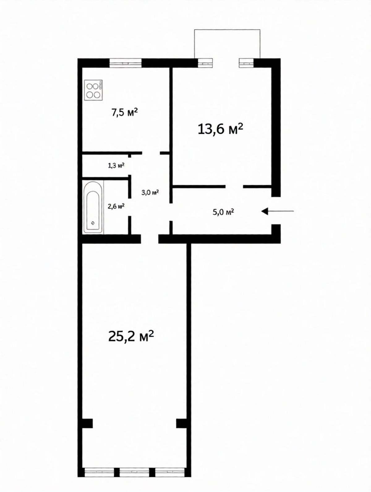 Floor plan — 2-Bedroom Apartment for Sale on Khreshchatyk, 29 — Stalinka