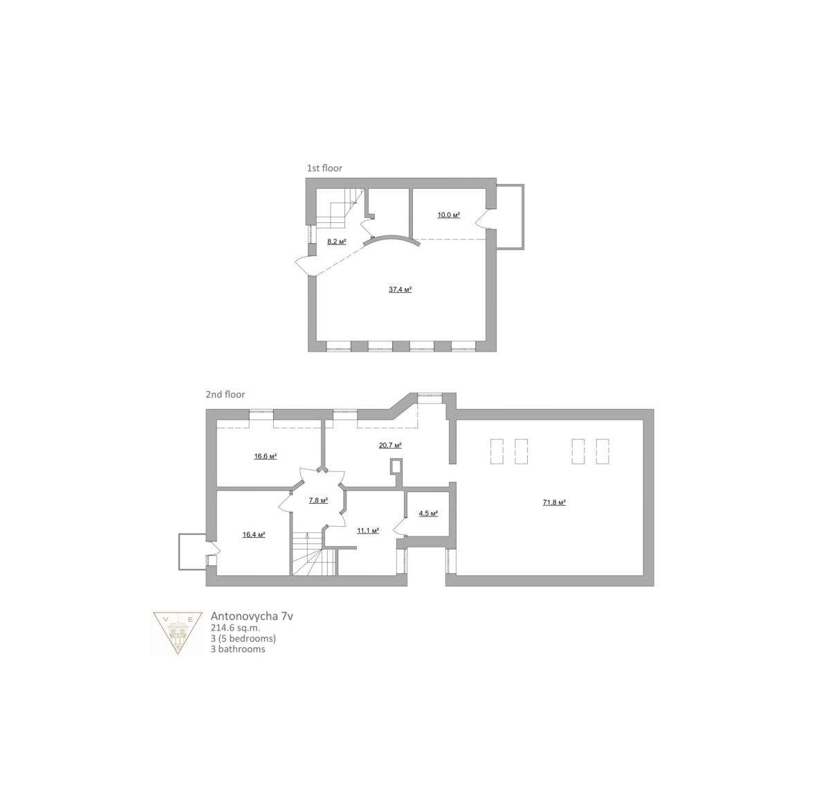 Floor plan — 3-Bedroom Apartment for Rent on Antonovycha, 7V — Historical