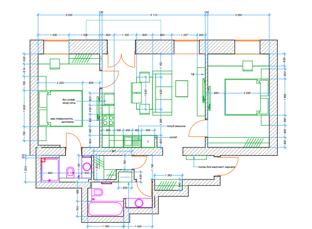 Floor plan — 2-Bedroom Apartment for Rent on VELYKA VASYL’KIVS’KA ST.,36 — Historical