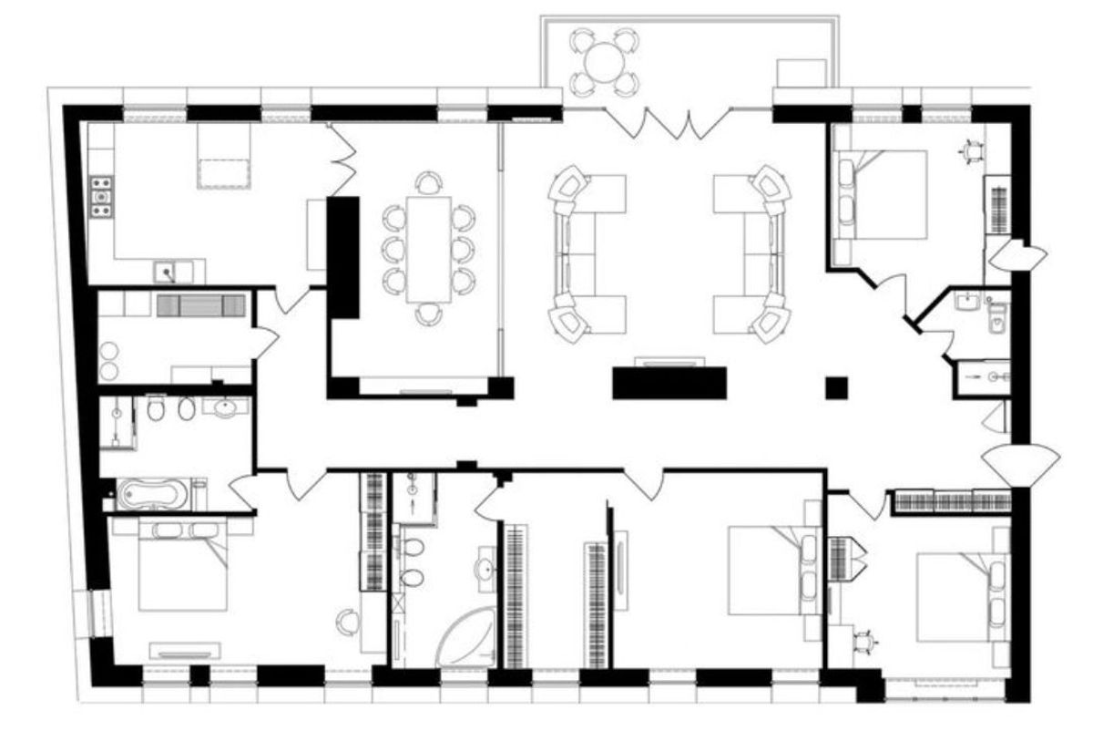 Floor plan — 4-Bedroom Apartment for Rent on Yaroslaviv Val — Historical
