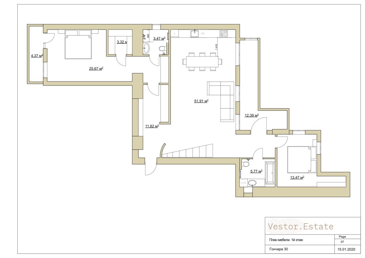 Floor plan — 4-Bedroom Apartment for Rent on Olesia Honchara, 30A — Historical