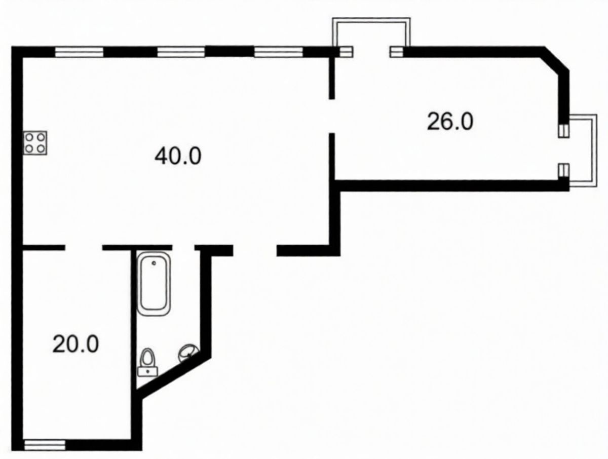 Floor plan — 2-Bedroom Apartment for Sale on Liuteranska, 27/29 — Stalinka