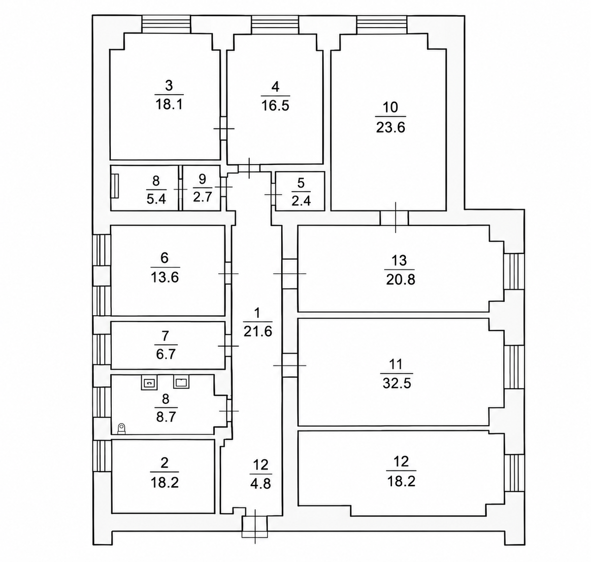 Floor plan — 6-Bedroom Apartment for Sale on Yevhena Chykalenka, 20A — Historical