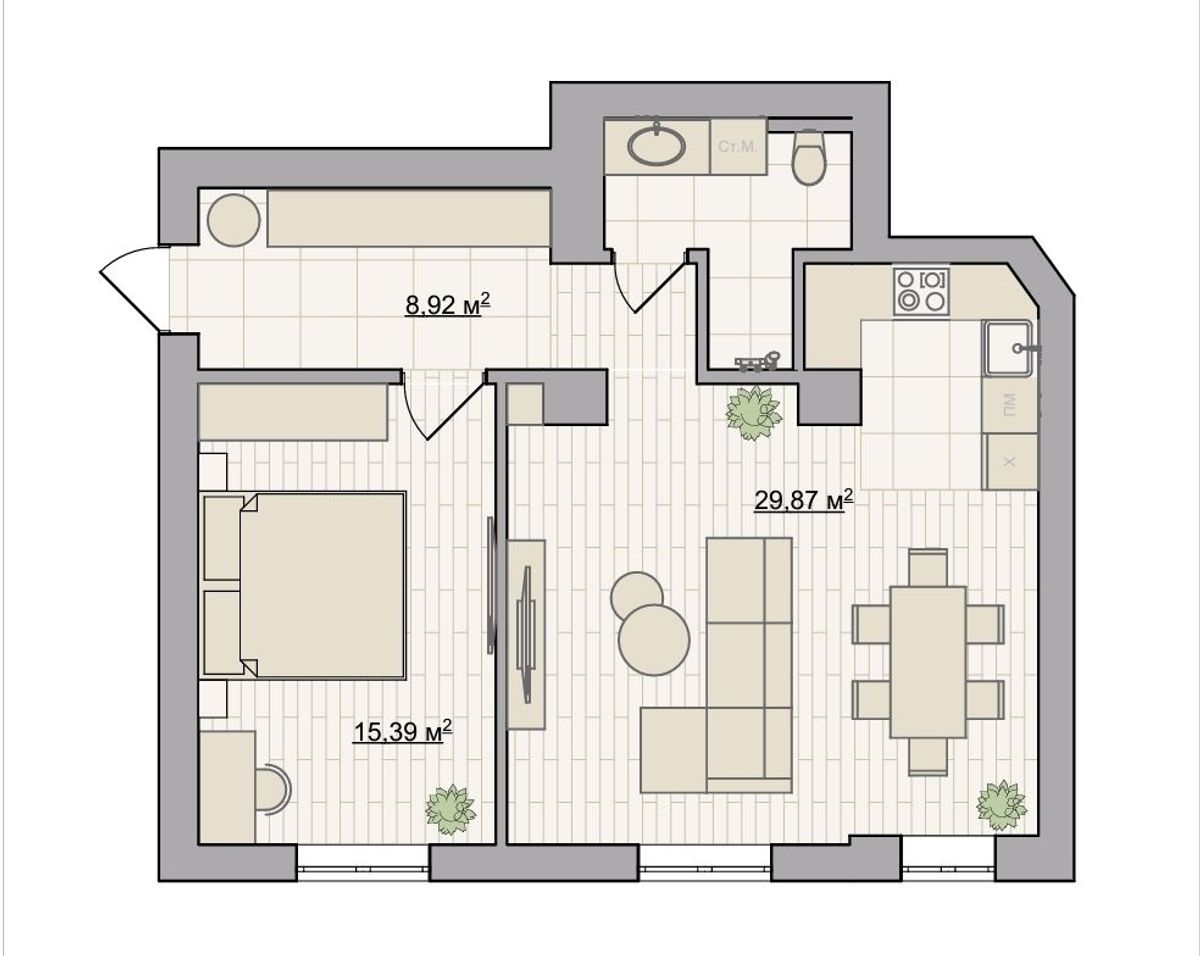 Floor plan — 1-Bedroom Apartment for Rent on Reitarska, 30 — Stalinka
