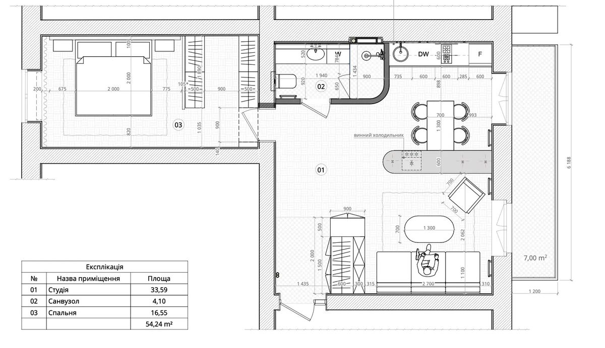 Floor plan — 1-Bedroom Apartment for Sale on Darvina, 1 — Stalinka