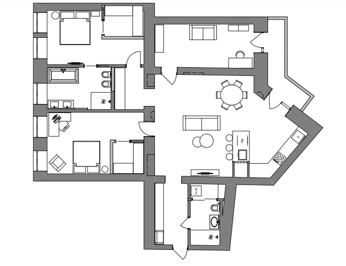 Floor plan — 3-Bedroom Apartment for Rent on Yaroslaviv Val — Historical