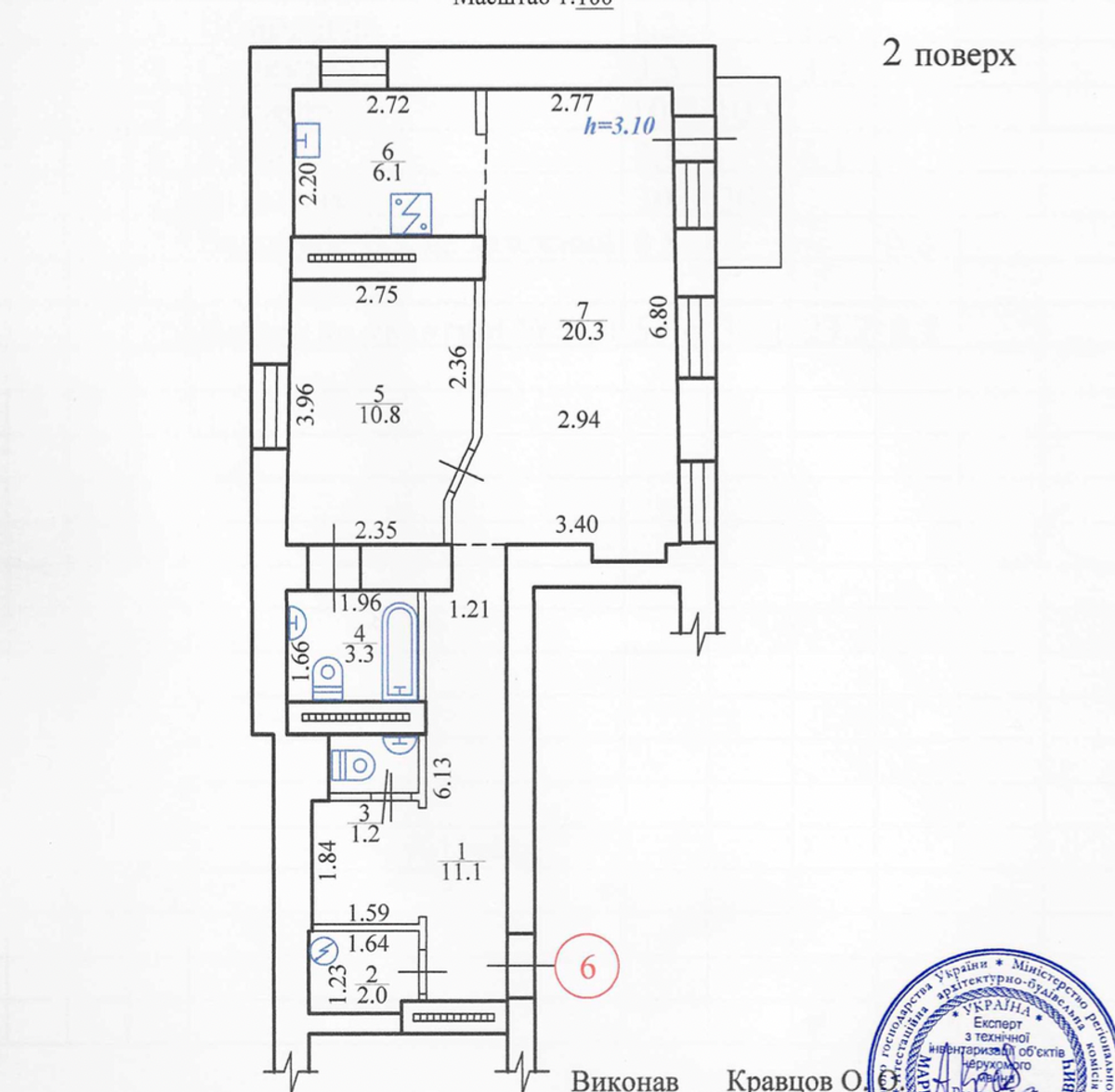 Floor plan — 1-Bedroom Apartment for Rent on Ivana Franka, 40 — Historical