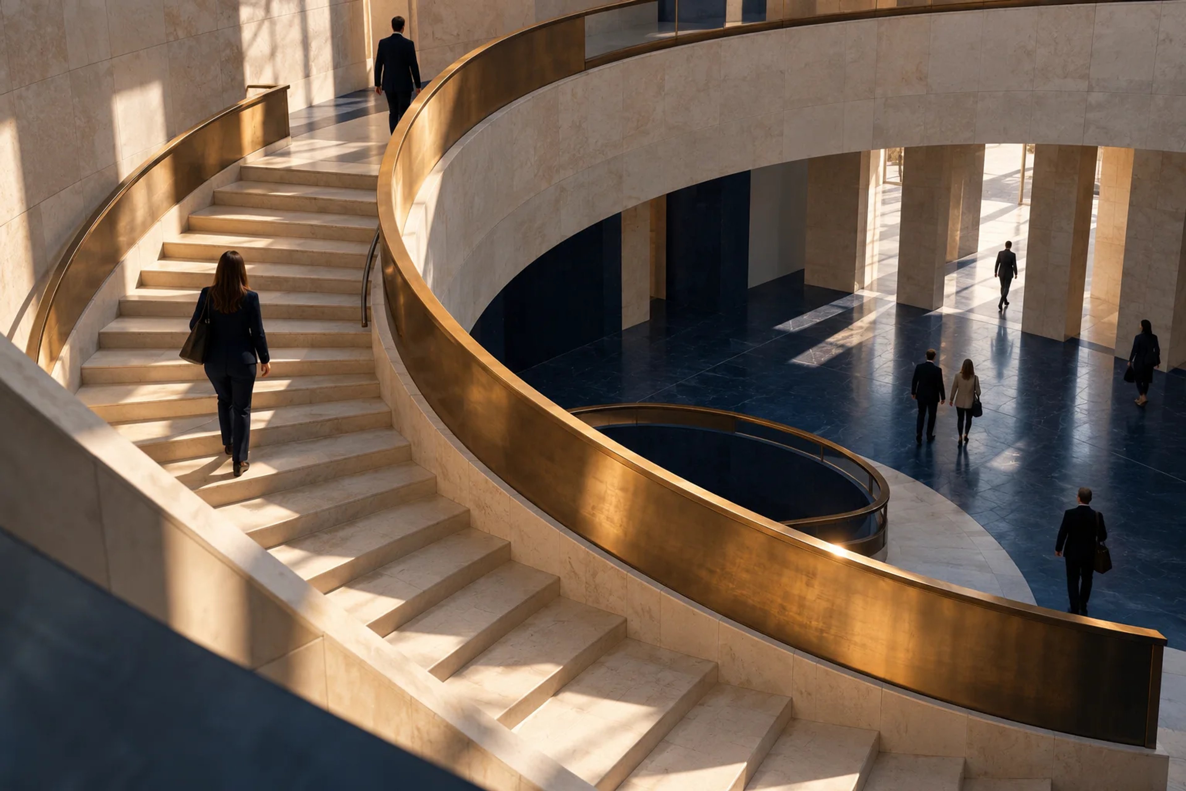 Sculptural staircase in a contemporary European civic building