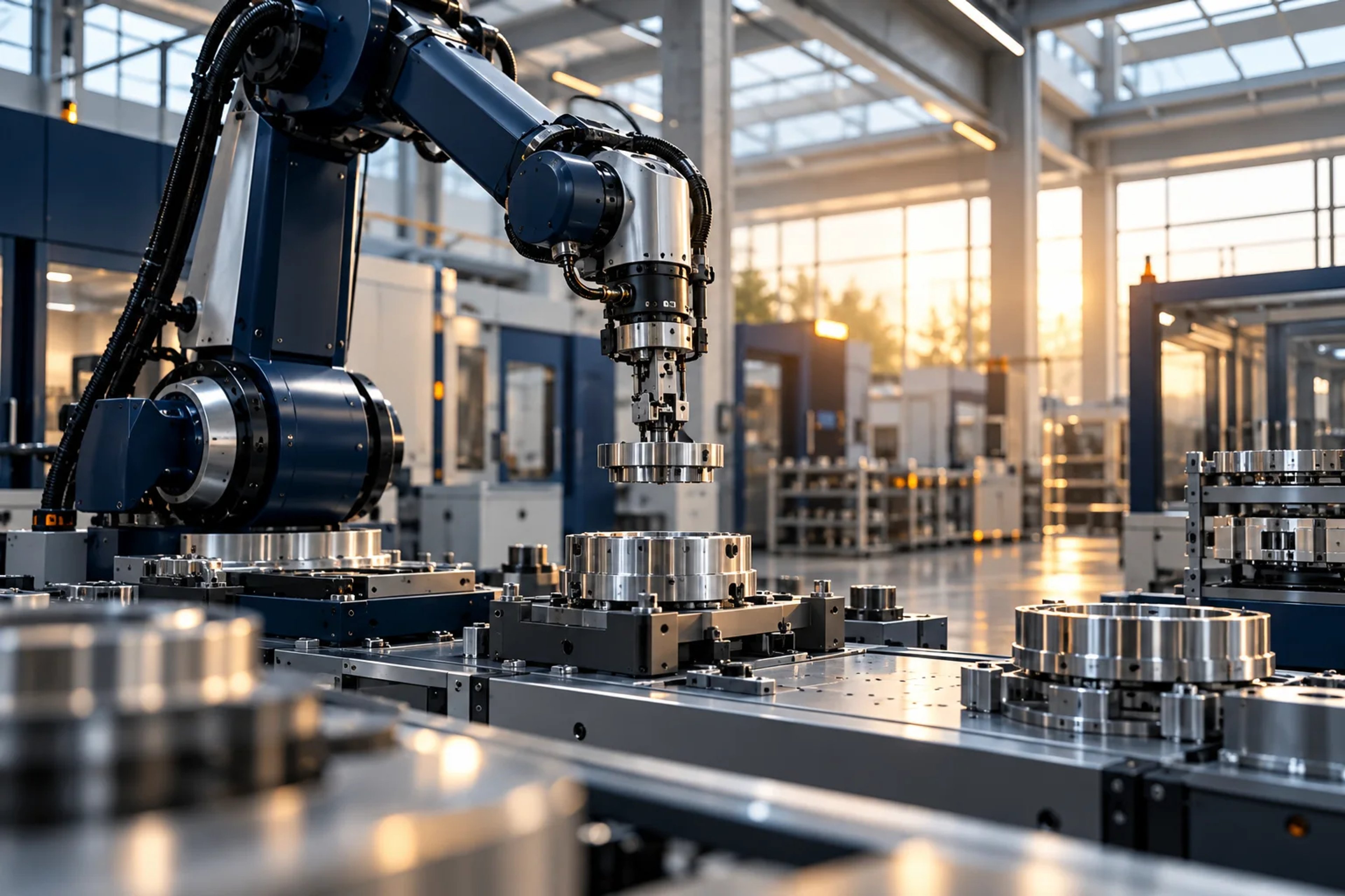 Precision robotic equipment in a modern manufacturing facility