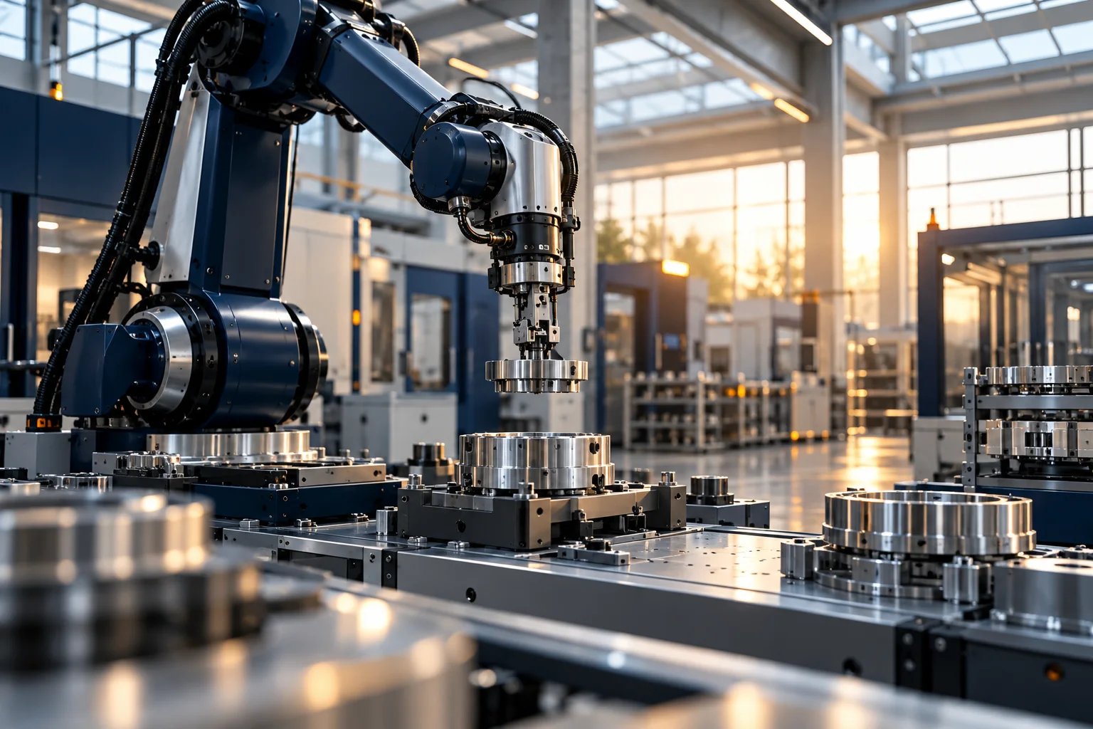 Precision robotic equipment in a modern manufacturing facility