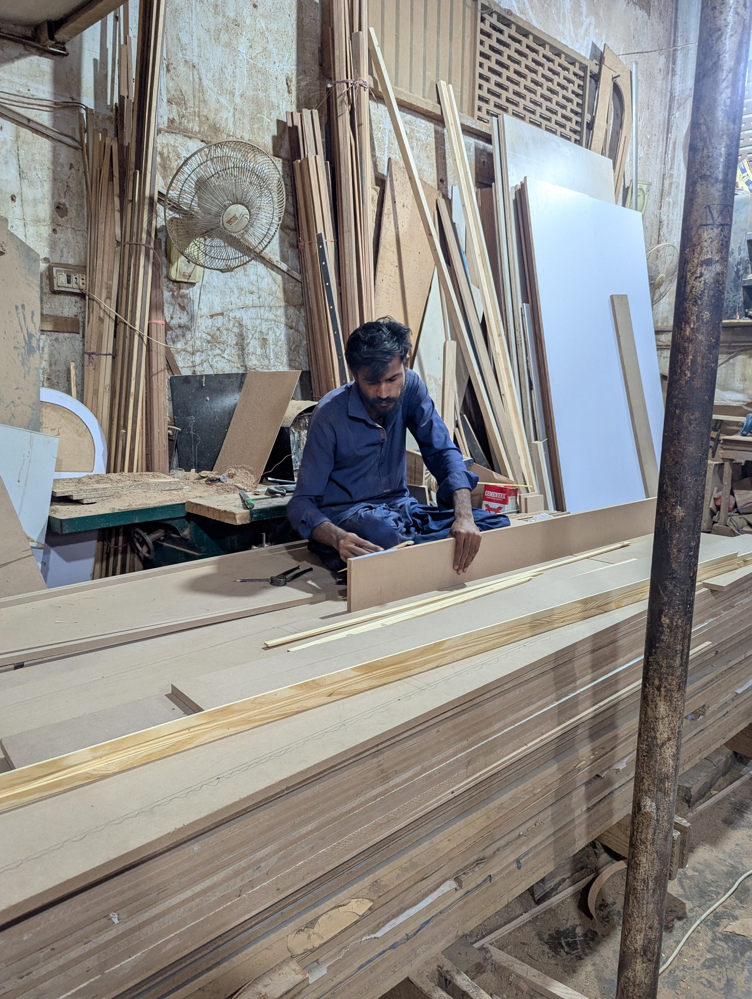 A carpenter assembling joinery in the workshop