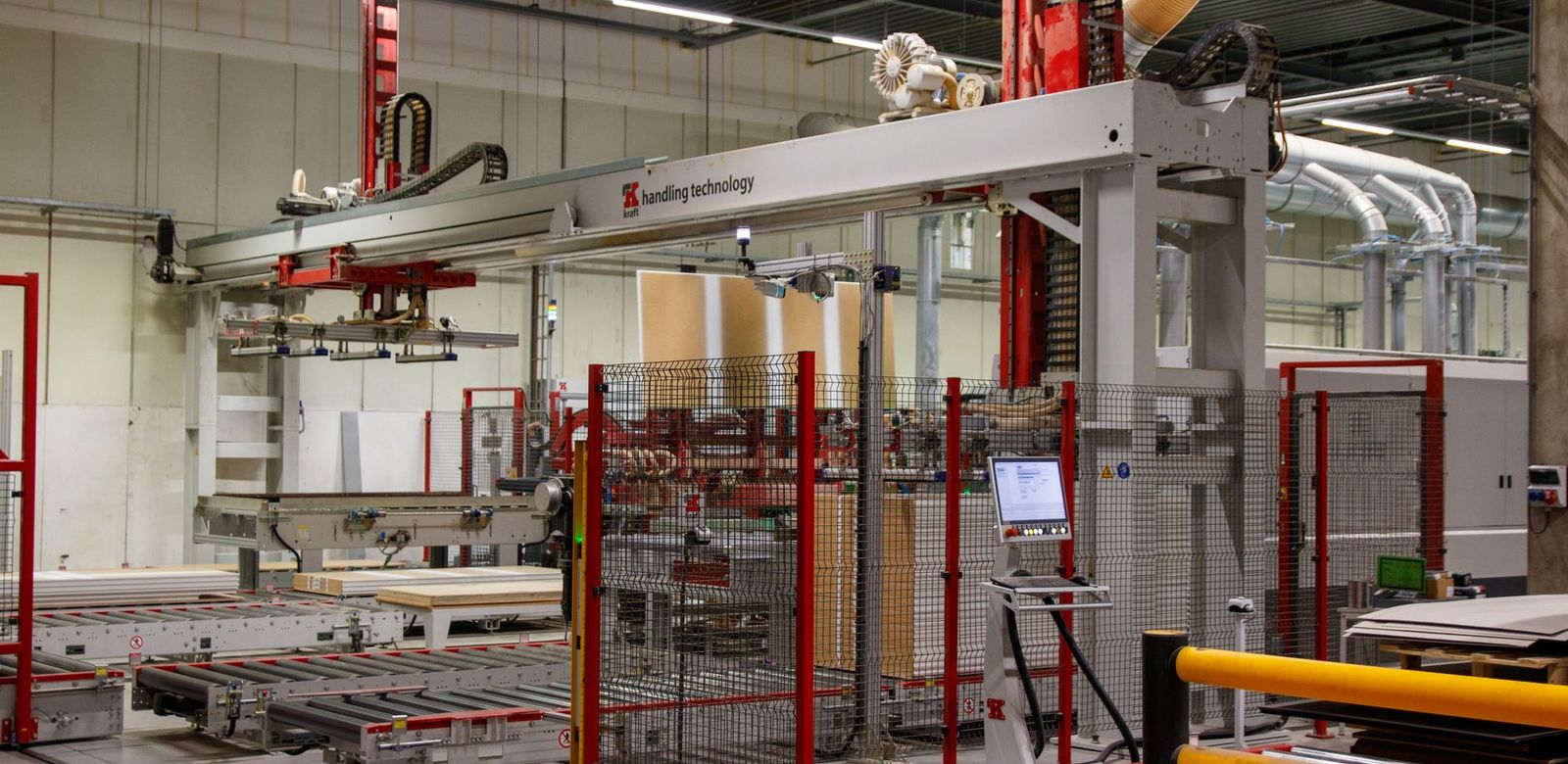 An automated conveyor line with robotic arms