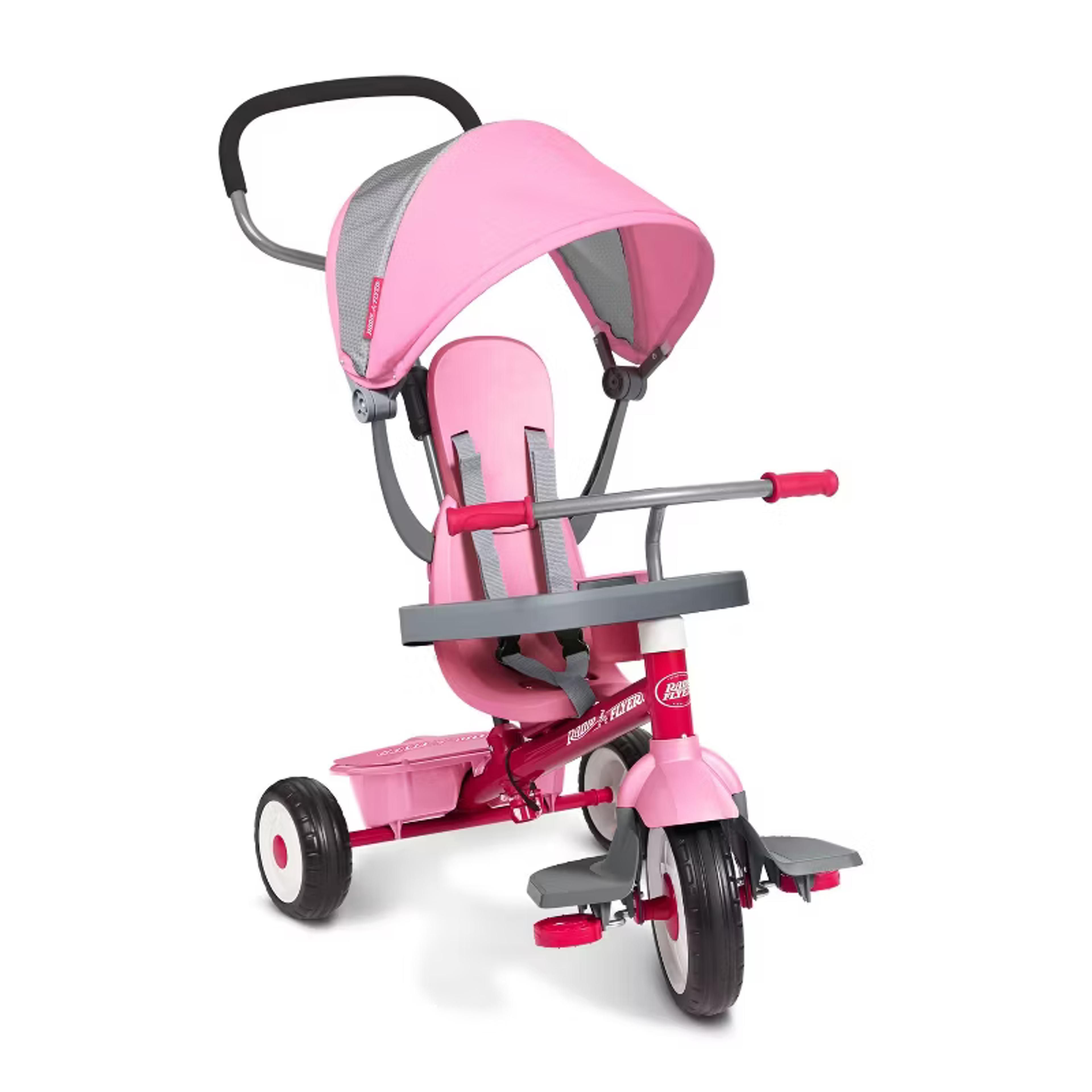 Radio Flyer 4-in-1 Stroll N Trike with canopy and parent push handle