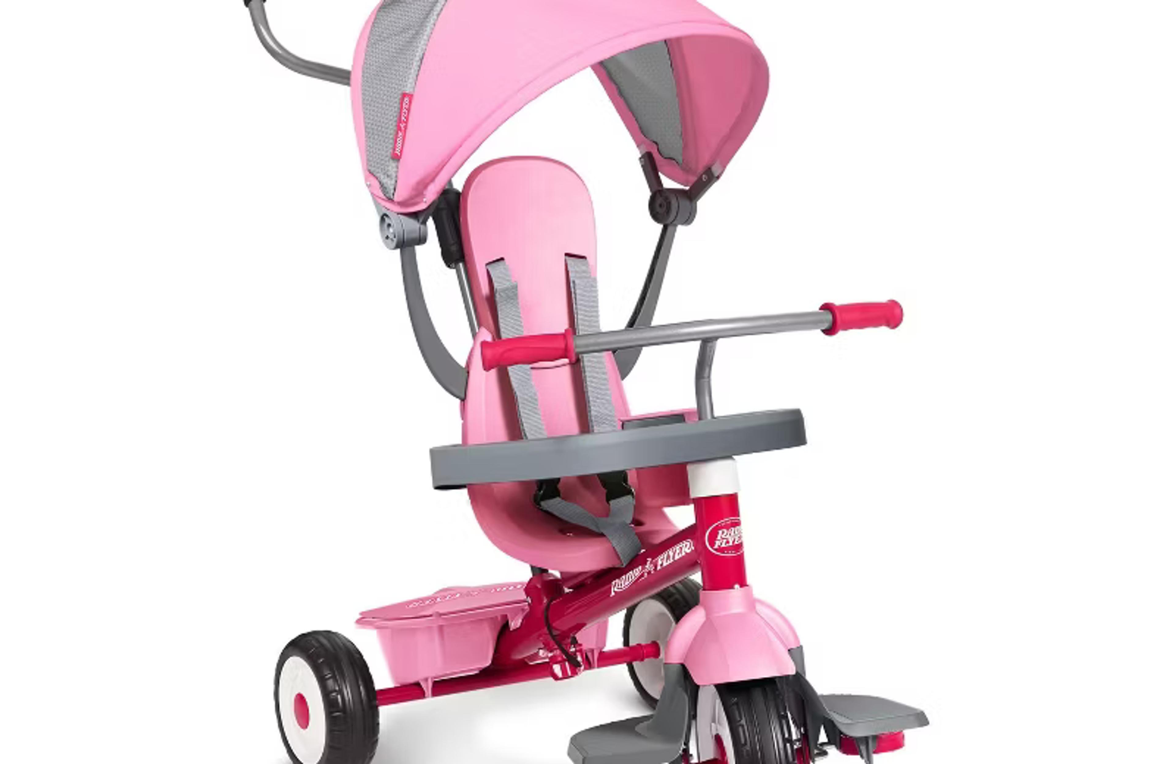 Radio Flyer 4-in-1 Stroll N Trike with canopy and parent push handle