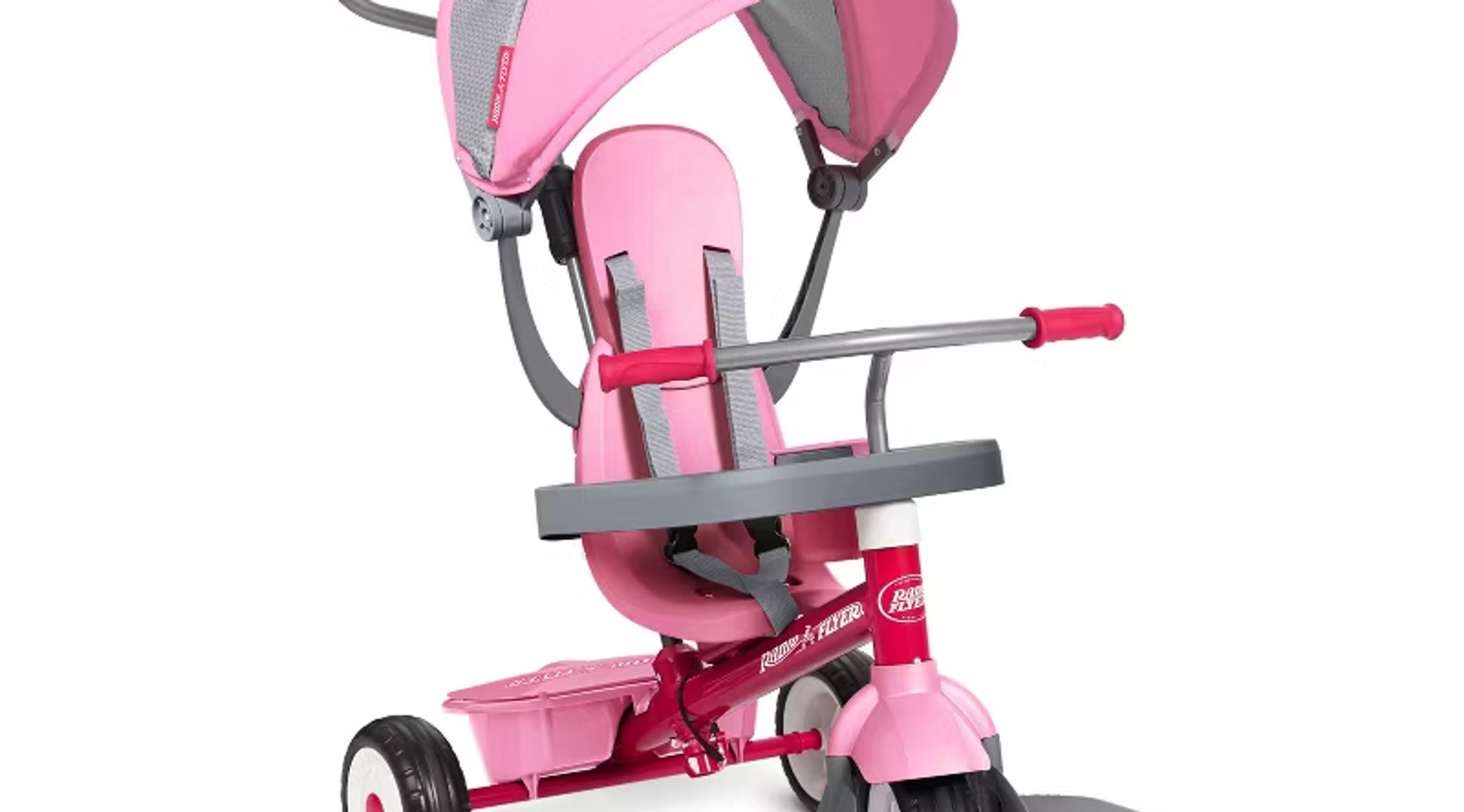 Radio Flyer 4-in-1 Stroll N Trike with canopy and parent push handle