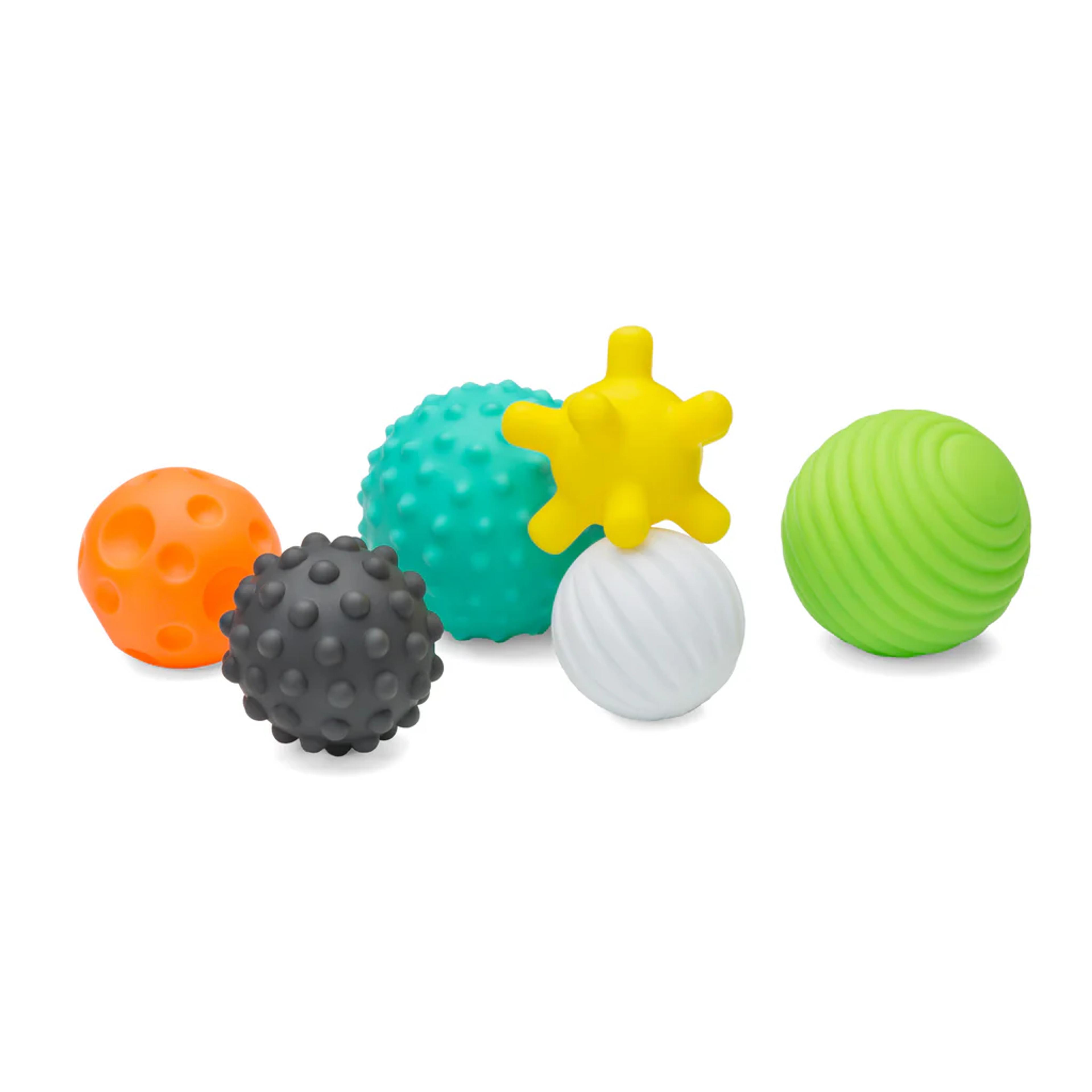 Infantino Textured Multi Ball Set of six brightly colored sensory balls in different shapes and textures