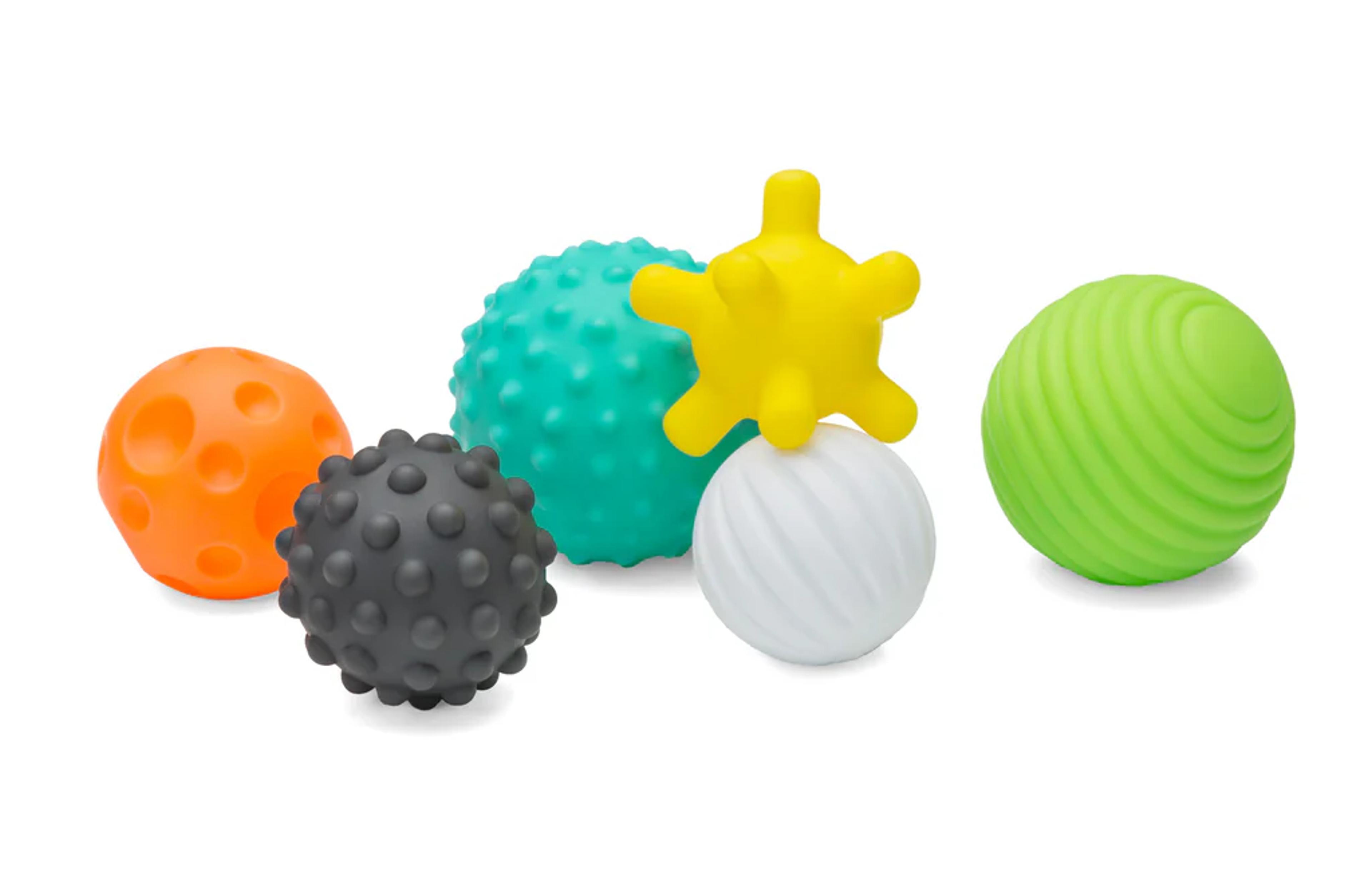 Infantino Textured Multi Ball Set of six brightly colored sensory balls in different shapes and textures