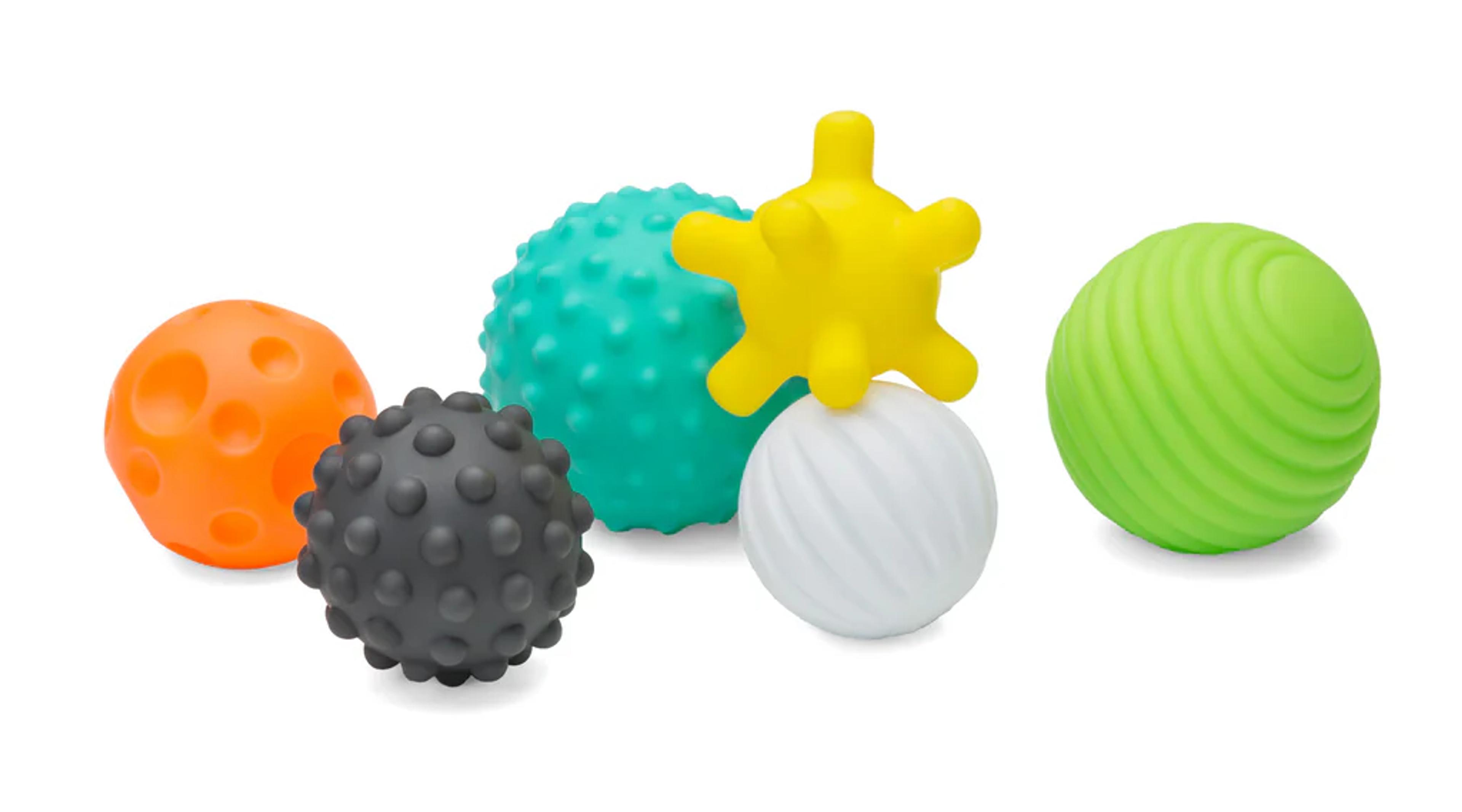 Infantino Textured Multi Ball Set of six brightly colored sensory balls in different shapes and textures