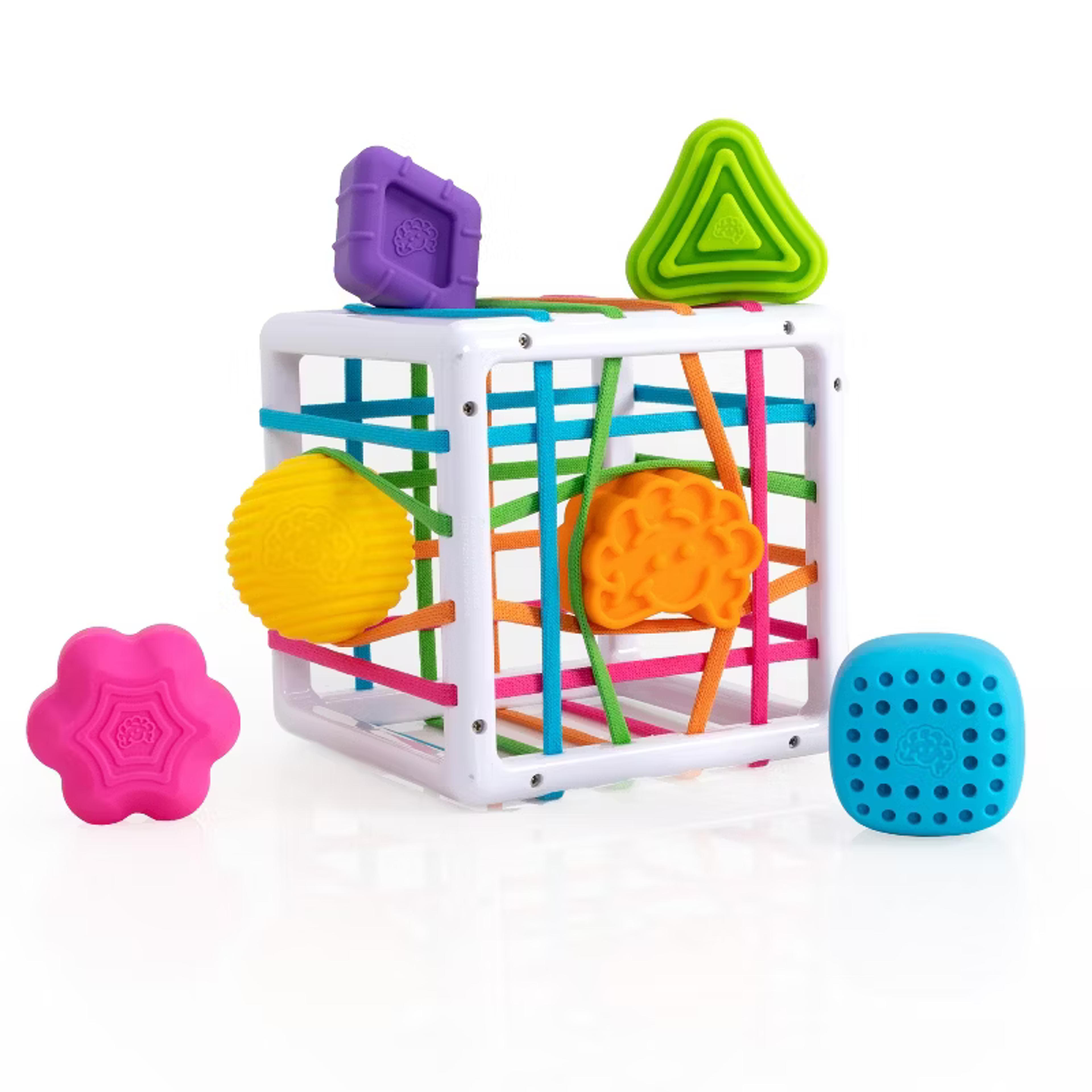 Fat Brain Toys InnyBin textured shape-sorter sensory cube for babies