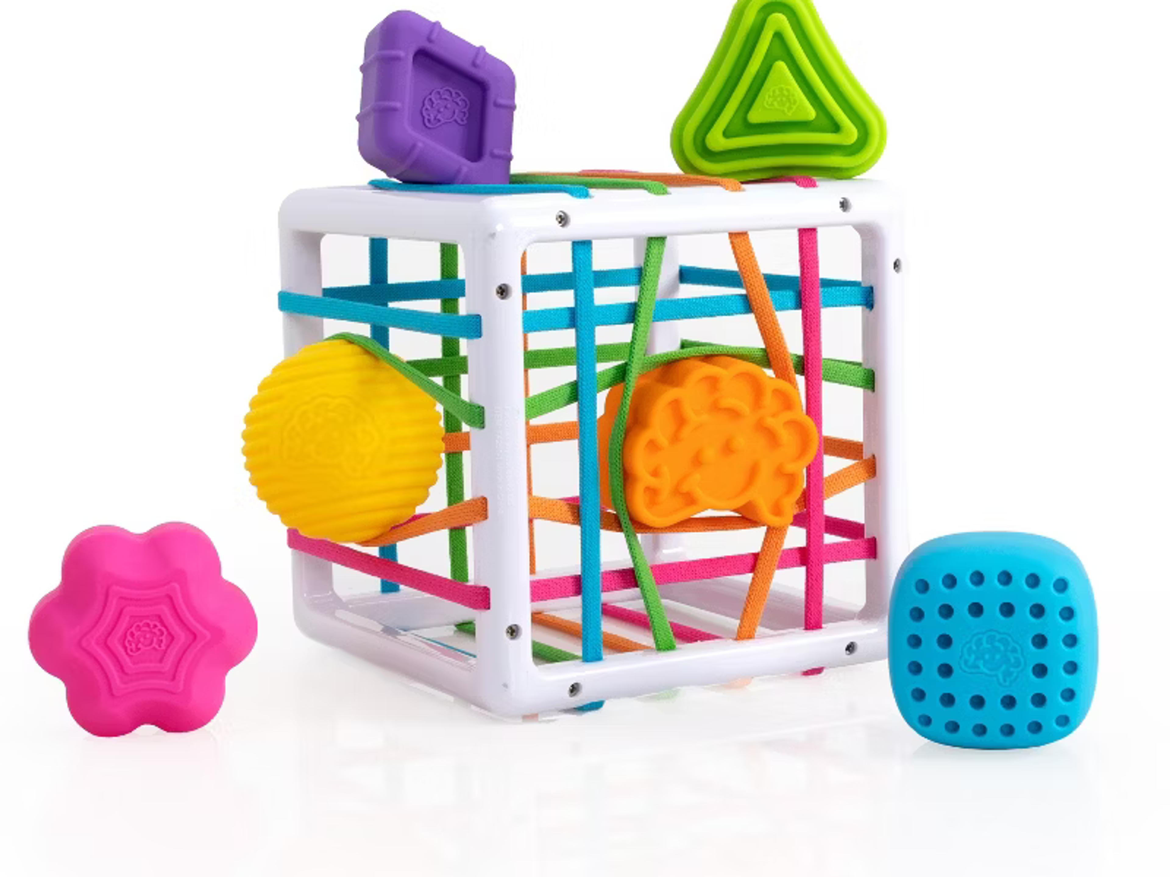 Fat Brain Toys InnyBin textured shape-sorter sensory cube for babies