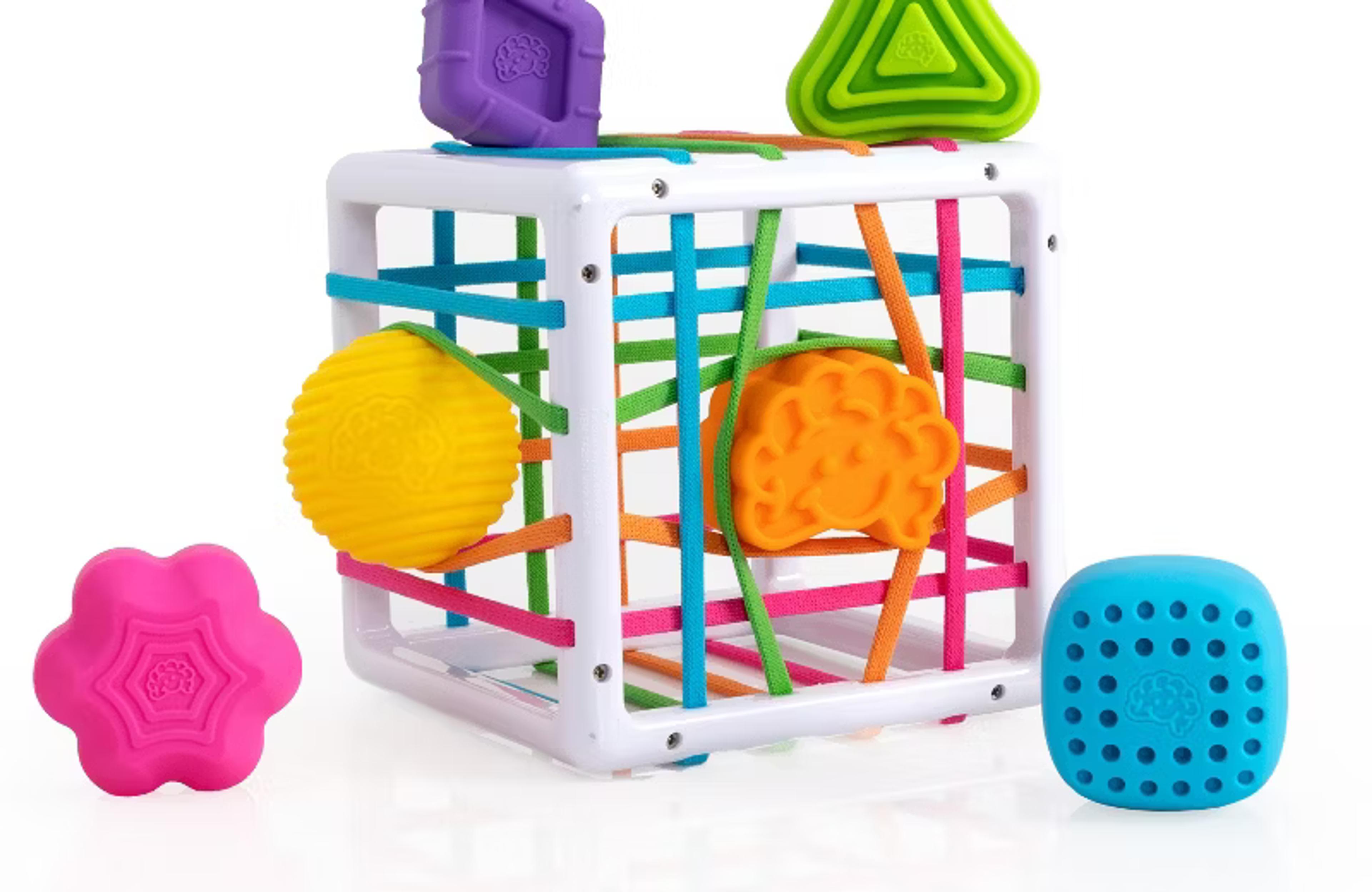 Fat Brain Toys InnyBin textured shape-sorter sensory cube for babies