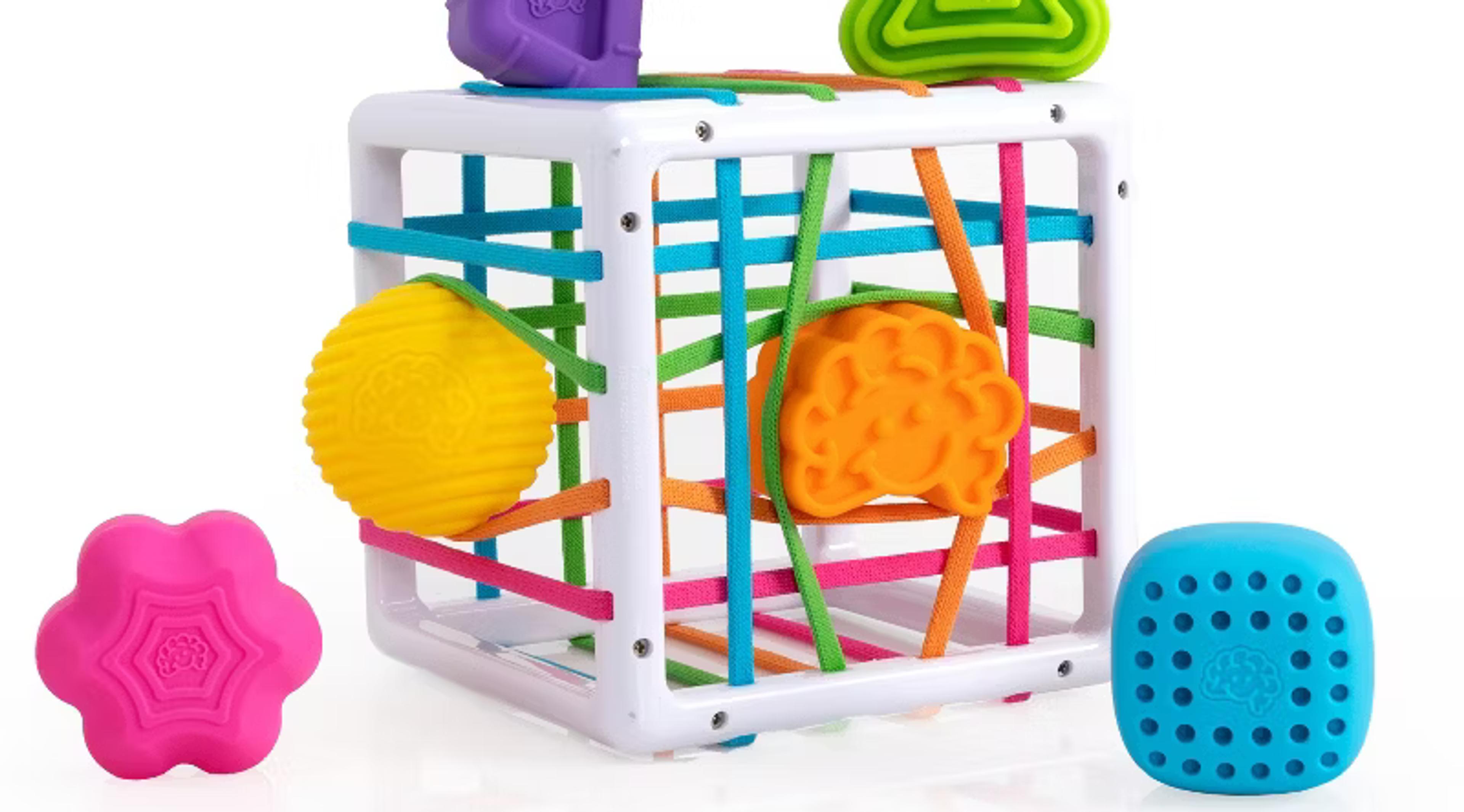 Fat Brain Toys InnyBin textured shape-sorter sensory cube for babies