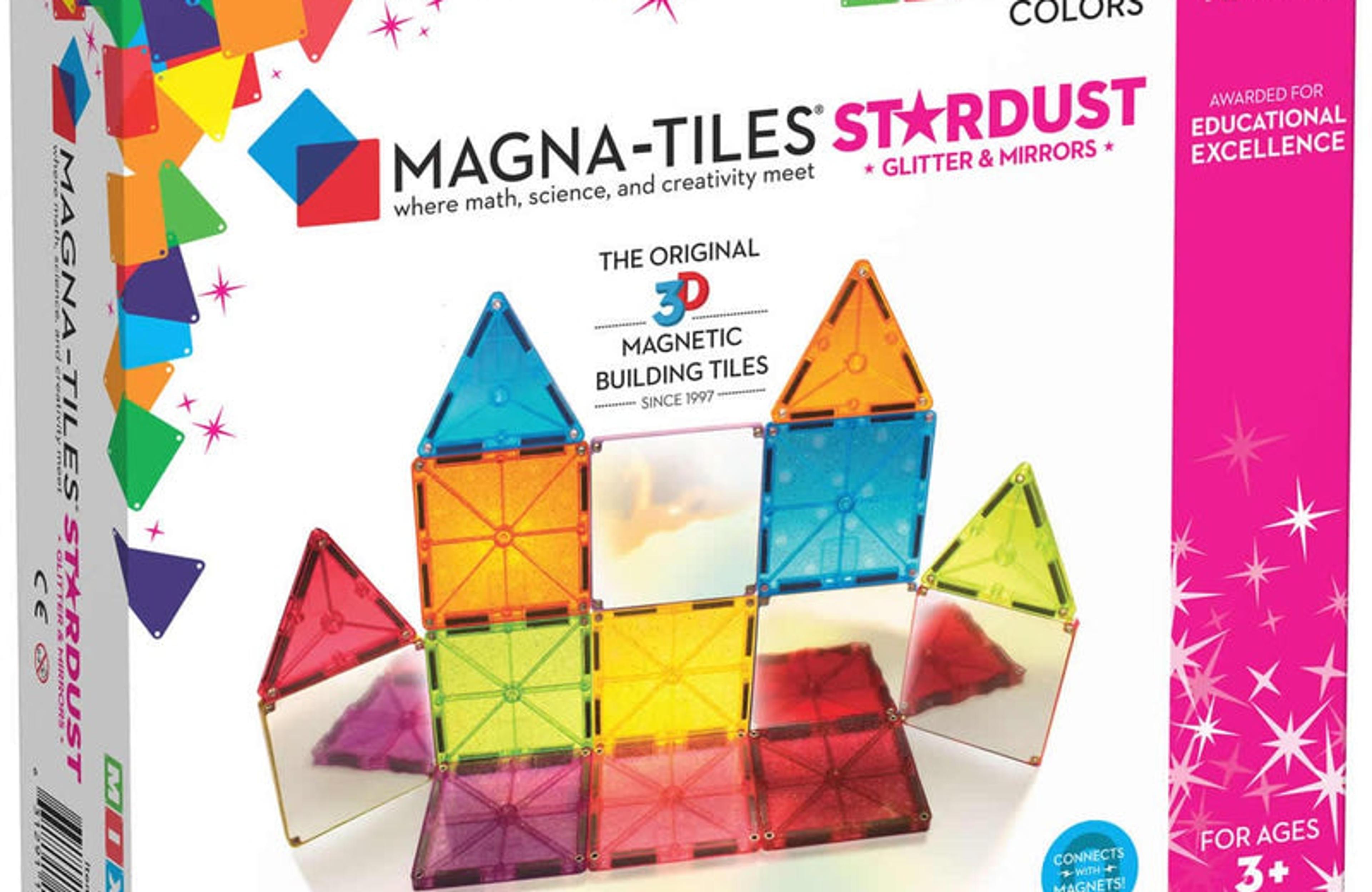 MAGNA-TILES Stardust 15-Piece Set with glitter and mirrored translucent magnetic tiles