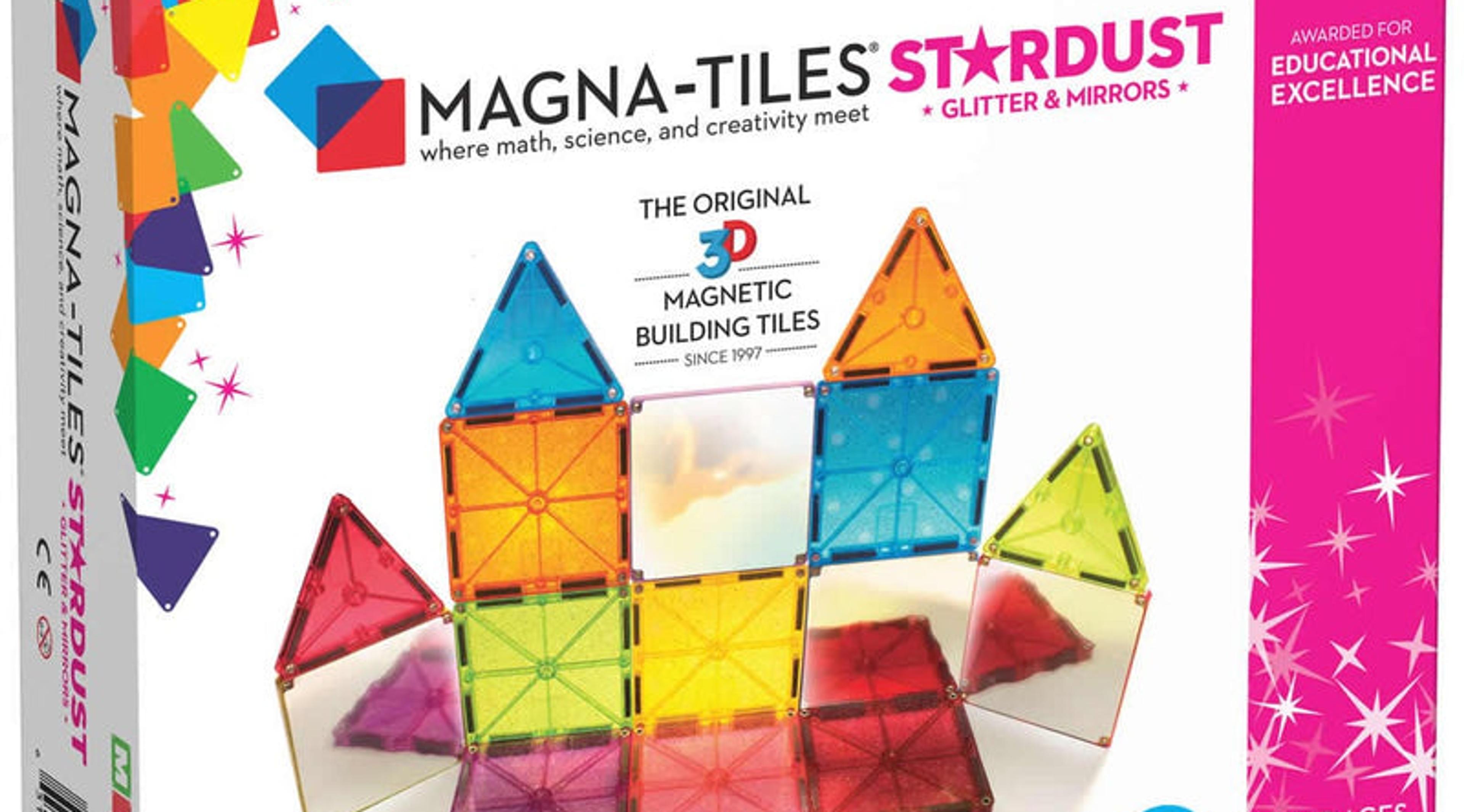 MAGNA-TILES Stardust 15-Piece Set with glitter and mirrored translucent magnetic tiles