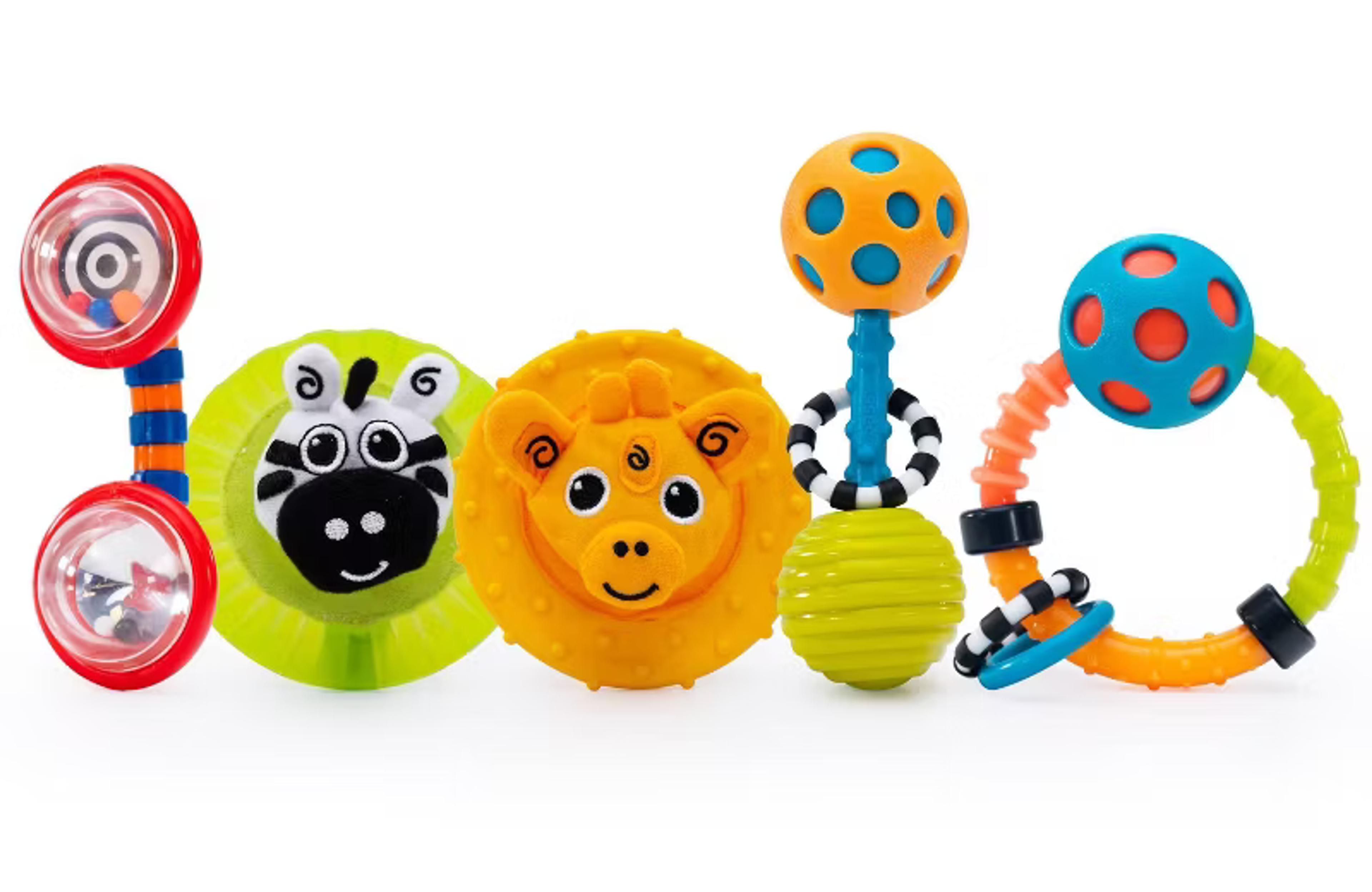 Sassy Newborn Gift Set with phone, teether, and two rattles for 0-plus months