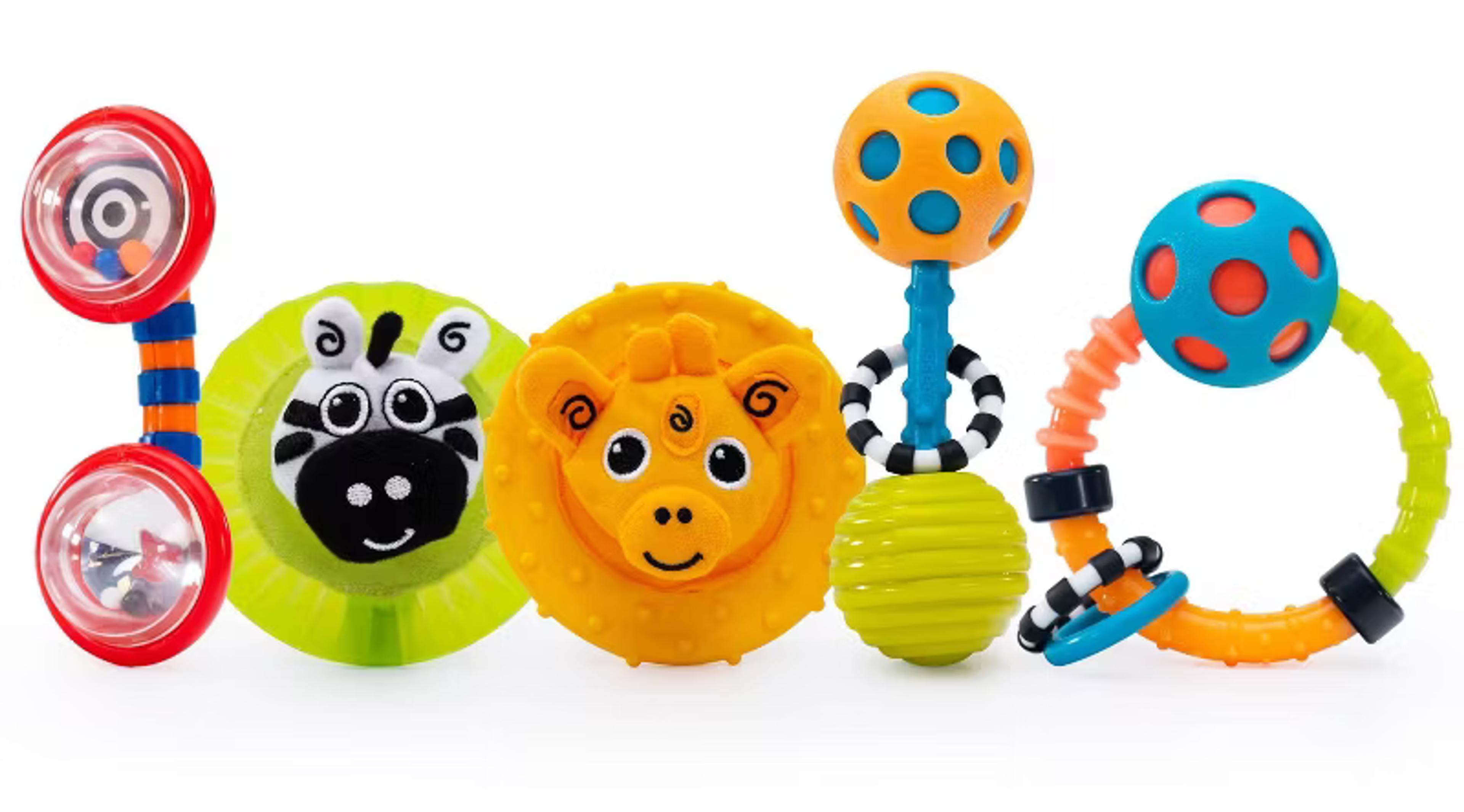 Sassy Newborn Gift Set with phone, teether, and two rattles for 0-plus months