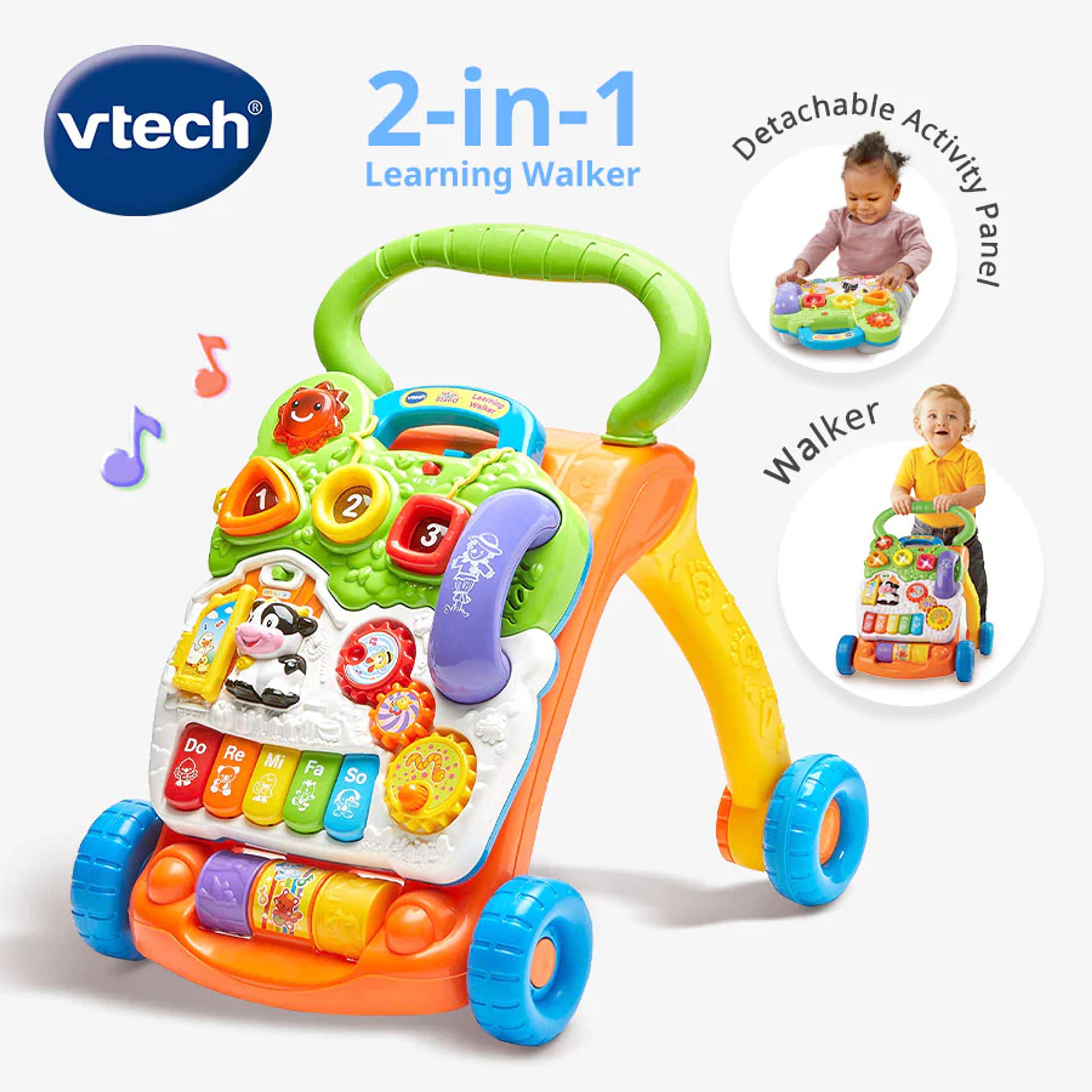 VTech Sit-to-Stand Learning Walker with detachable activity panel, piano keys, and rollers