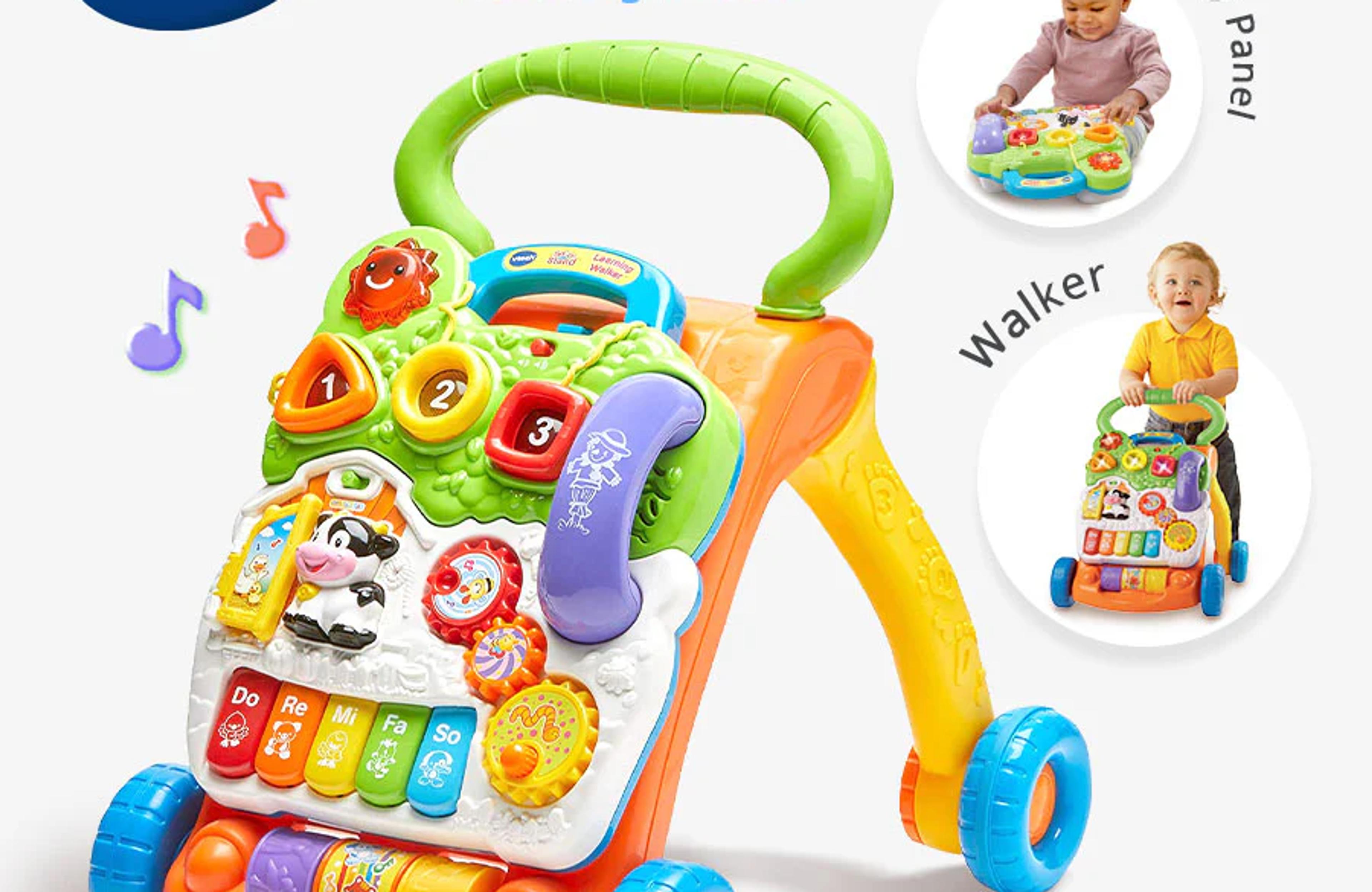 VTech Sit-to-Stand Learning Walker with detachable activity panel, piano keys, and rollers