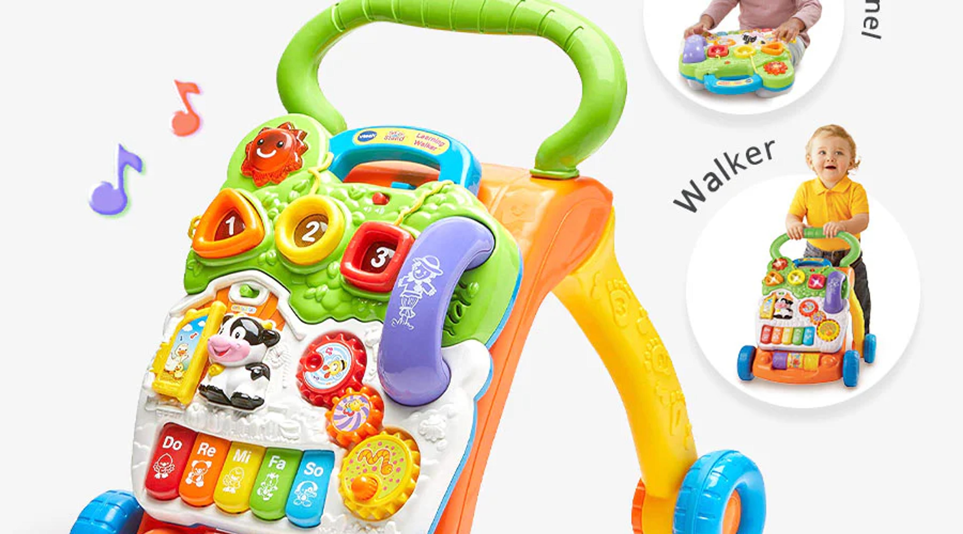 VTech Sit-to-Stand Learning Walker with detachable activity panel, piano keys, and rollers