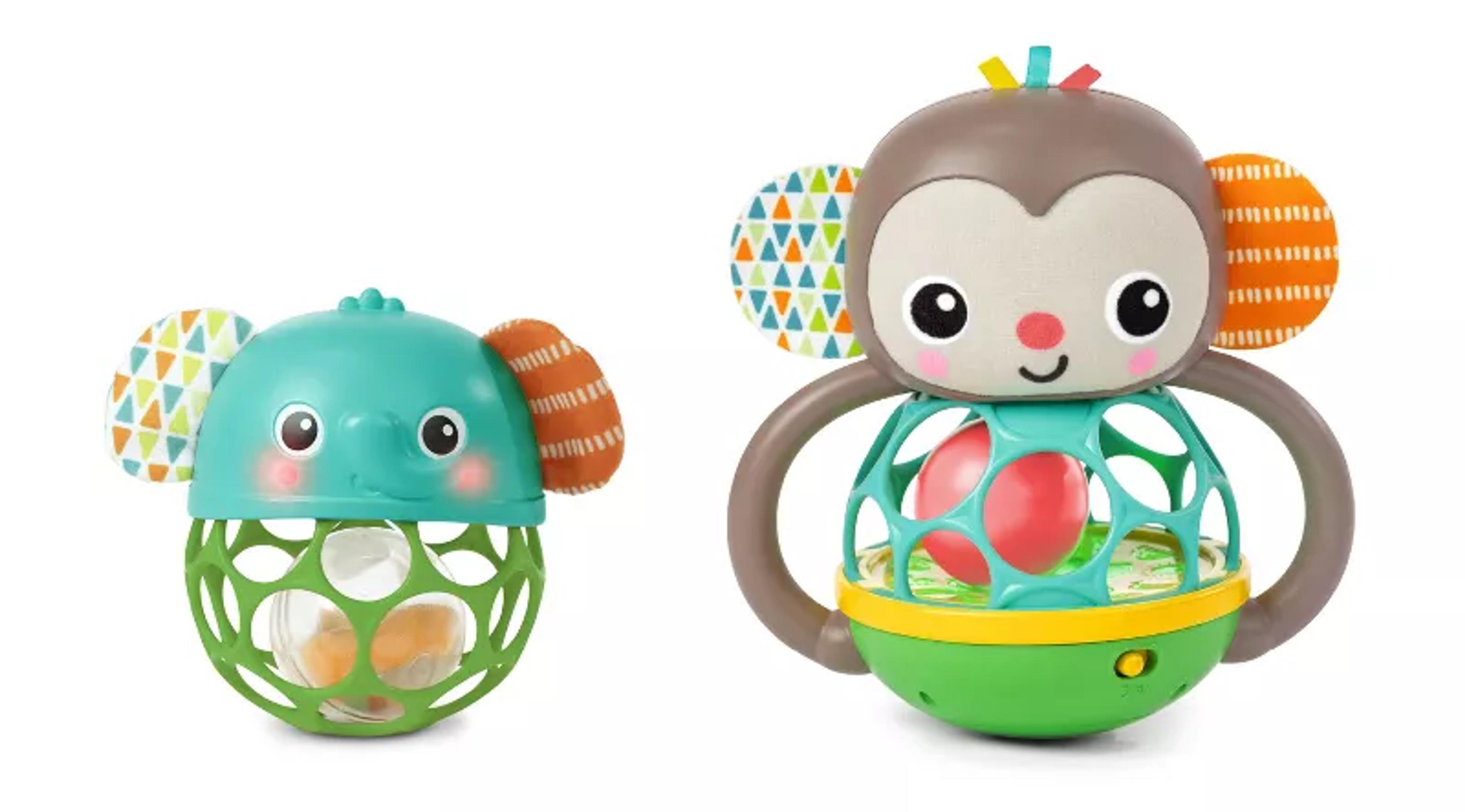 Bright Starts Giggle and Rattle monkey and elephant baby toy gift set