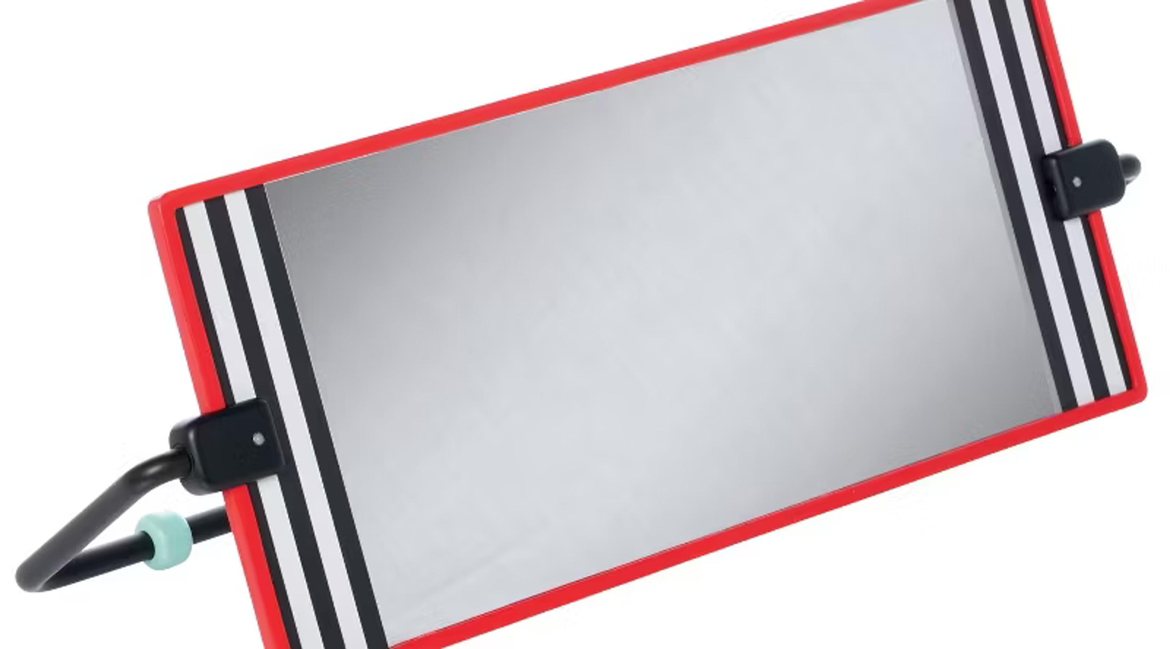 Manhattan Toy Wimmer Discovery Mirror, a horizontal baby mirror with black-and-white patterns
