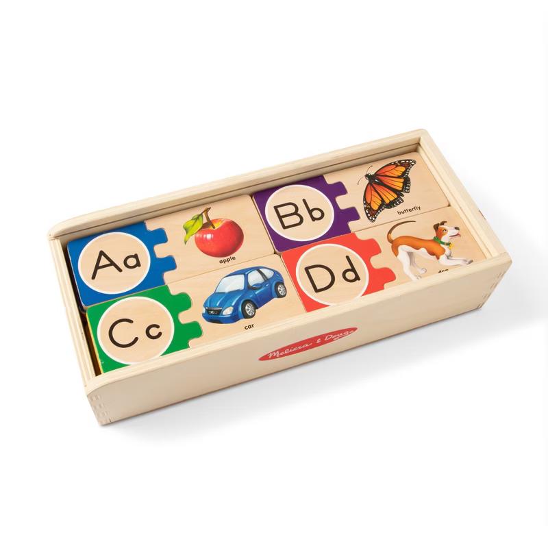 Melissa & Doug Self-Correcting Alphabet Wooden Puzzles with storage box