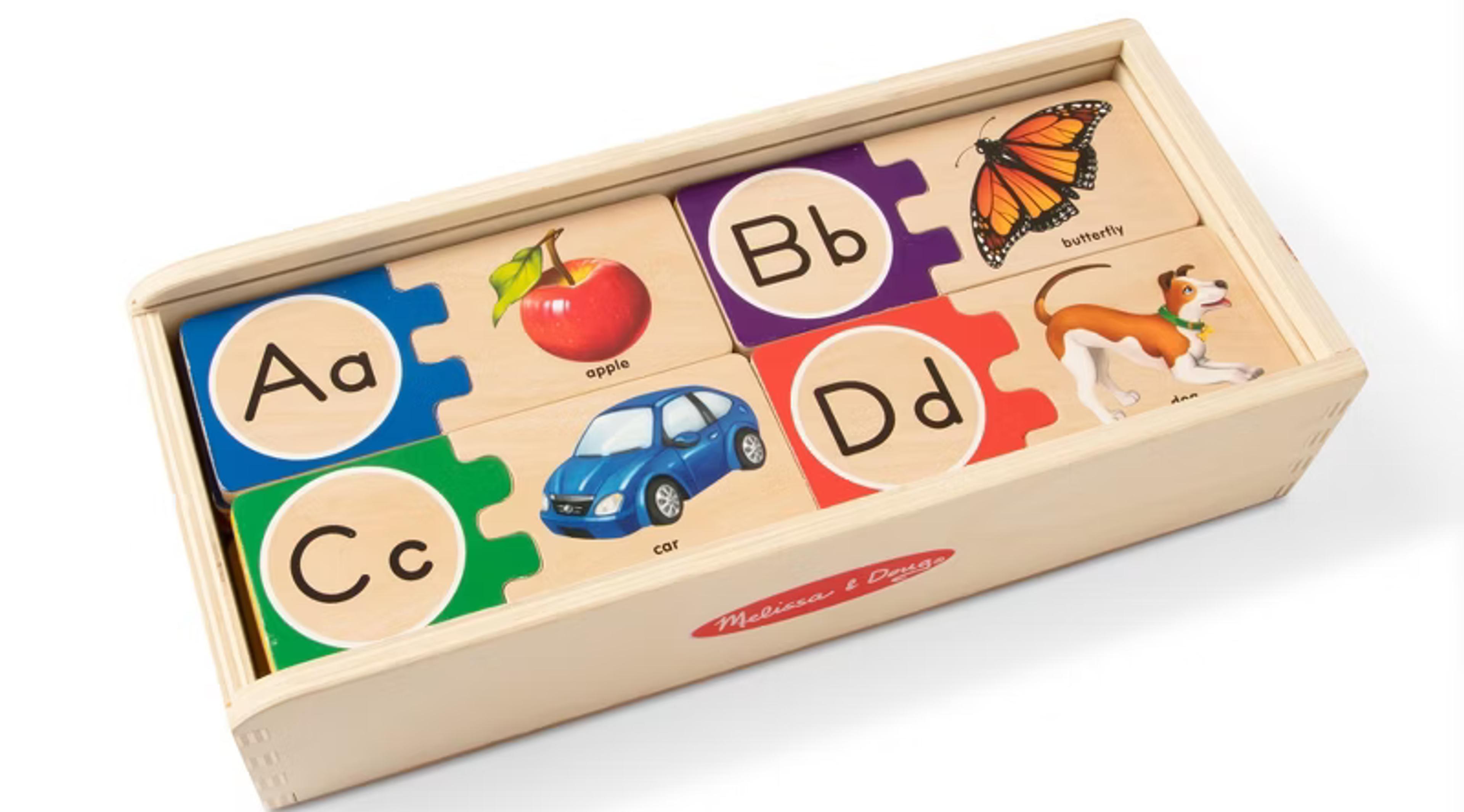 Melissa & Doug Self-Correcting Alphabet Wooden Puzzles with storage box