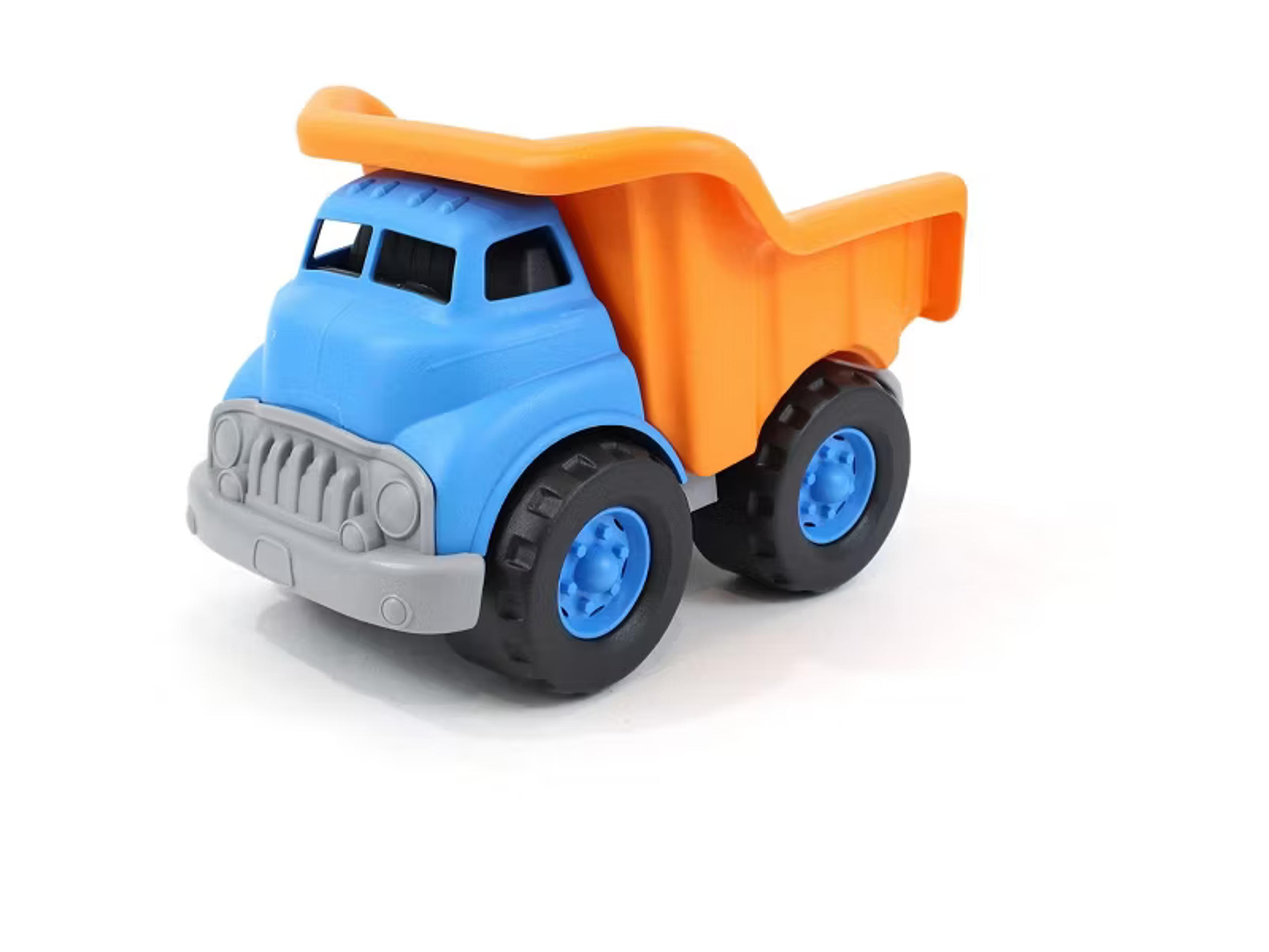 Green Toys blue and orange recycled plastic dump truck with working tailgate