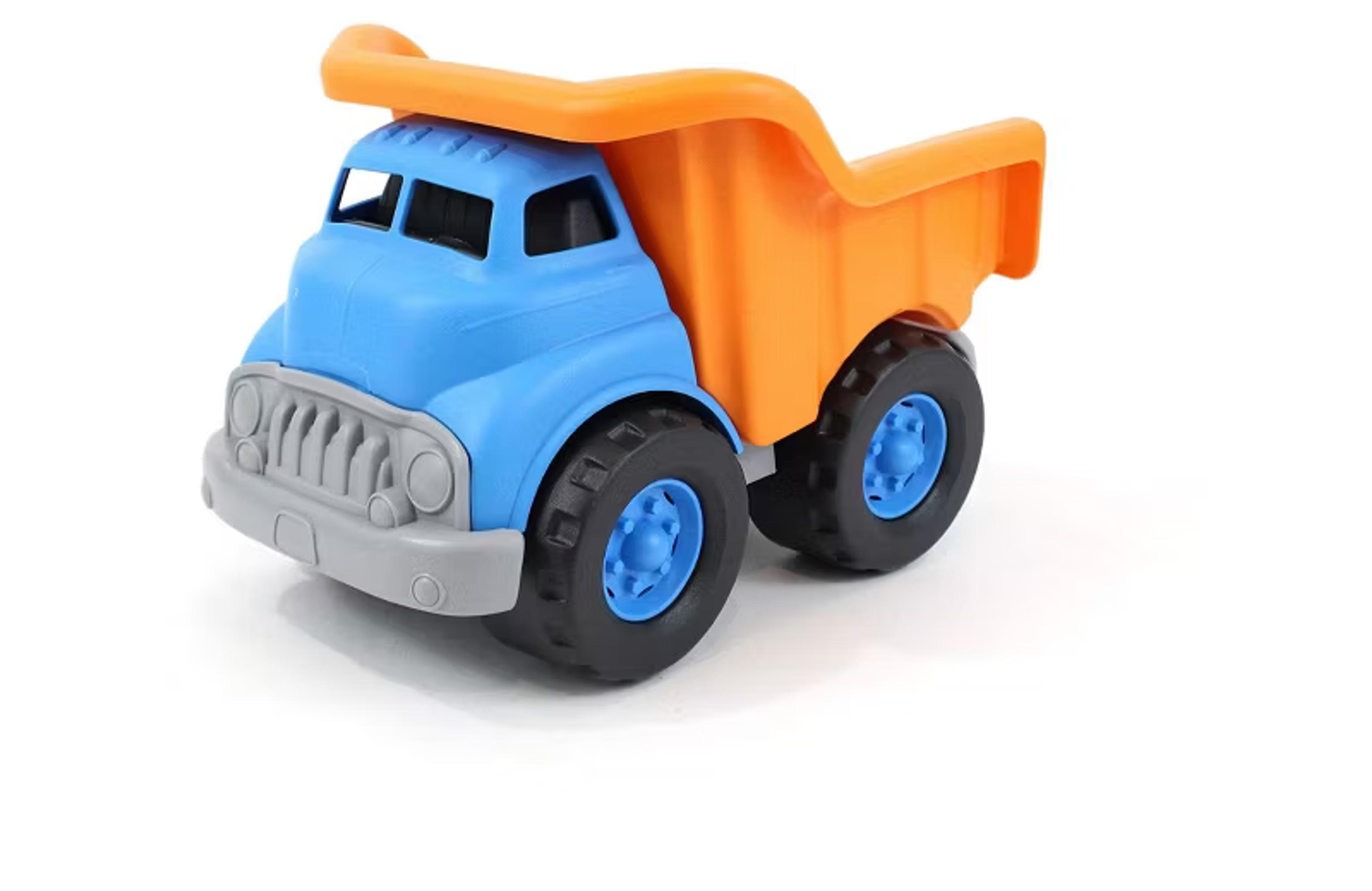 Green Toys blue and orange recycled plastic dump truck with working tailgate
