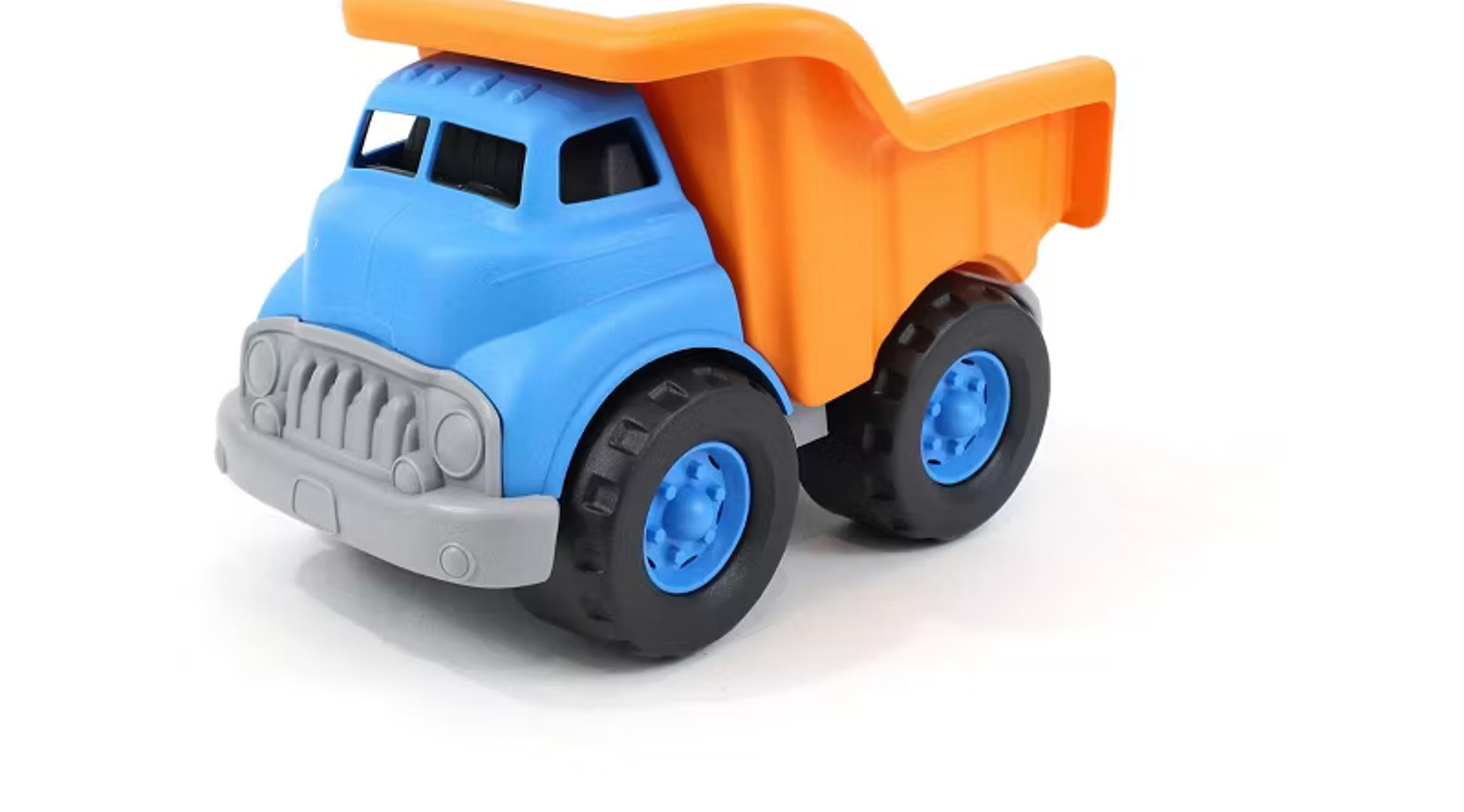 Green Toys blue and orange recycled plastic dump truck with working tailgate