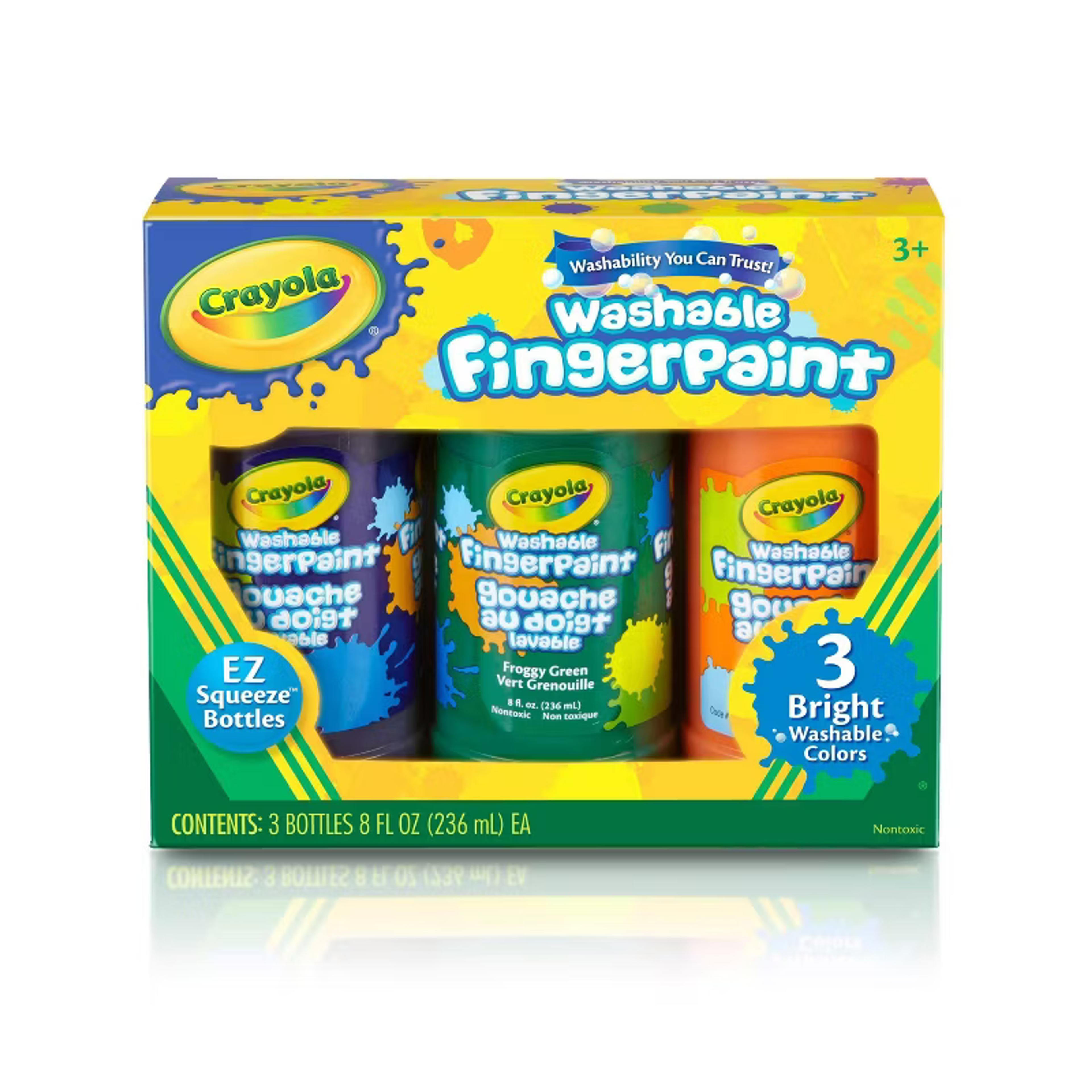 Crayola 3-count washable finger paints in orange, purple, and green EZ-Squeeze bottles