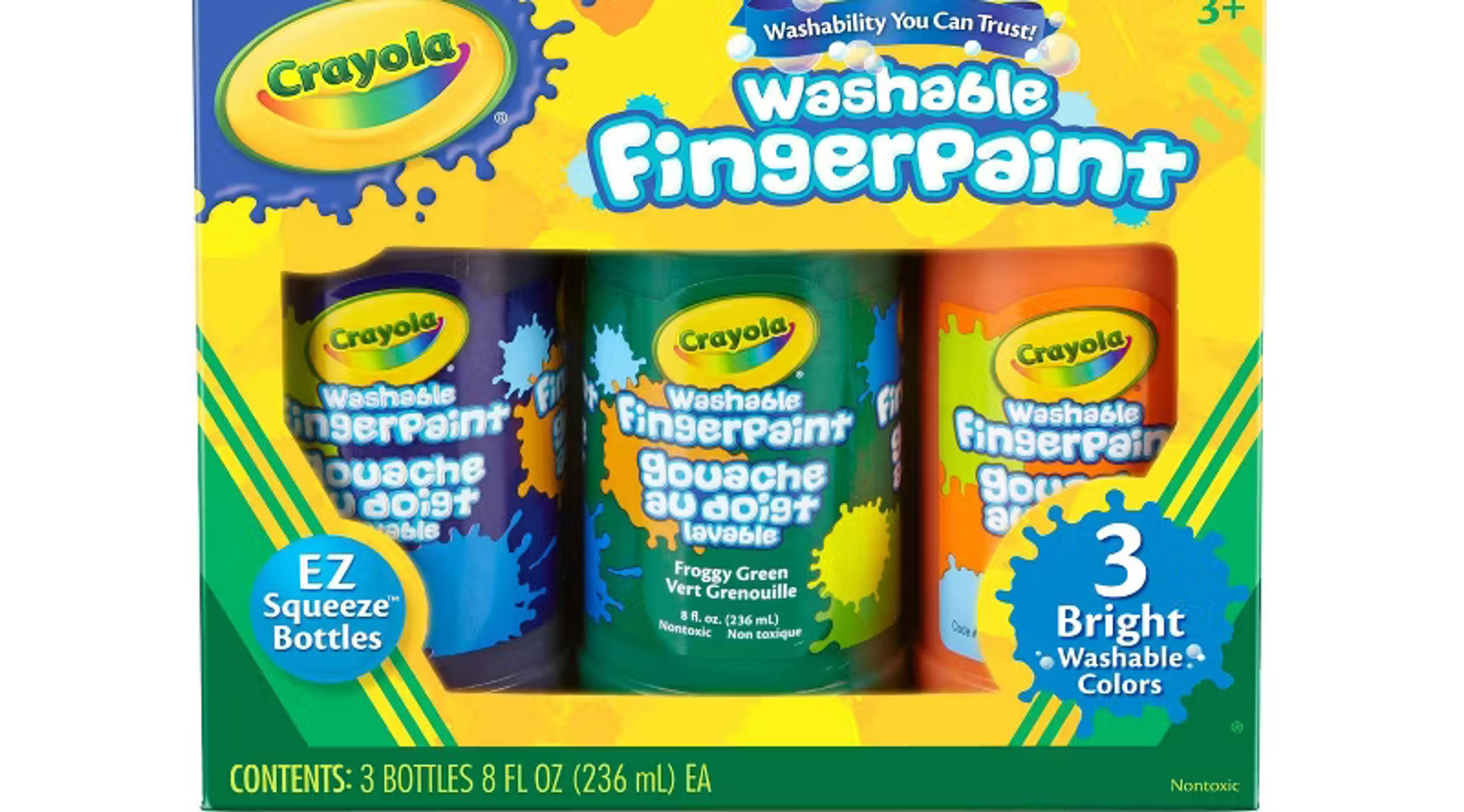 Crayola 3-count washable finger paints in orange, purple, and green EZ-Squeeze bottles